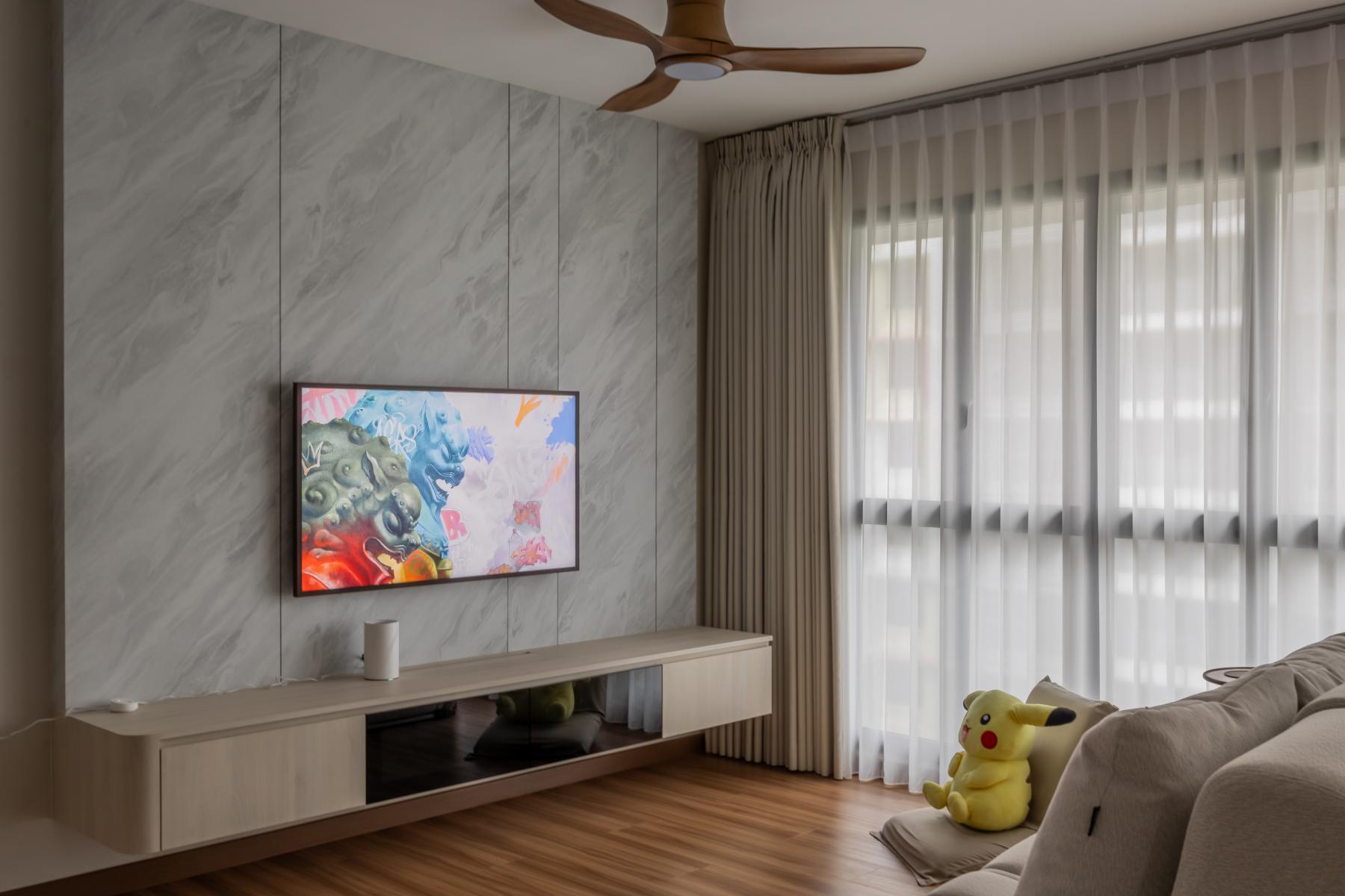 Minimalist Living Room with TV Console and Feature Wall