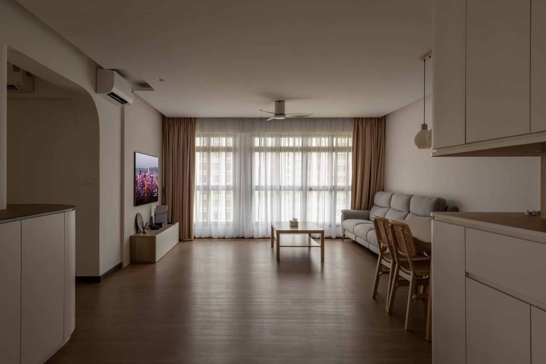 Scandinavian Living Room with Vinyl Flooring and TV Console