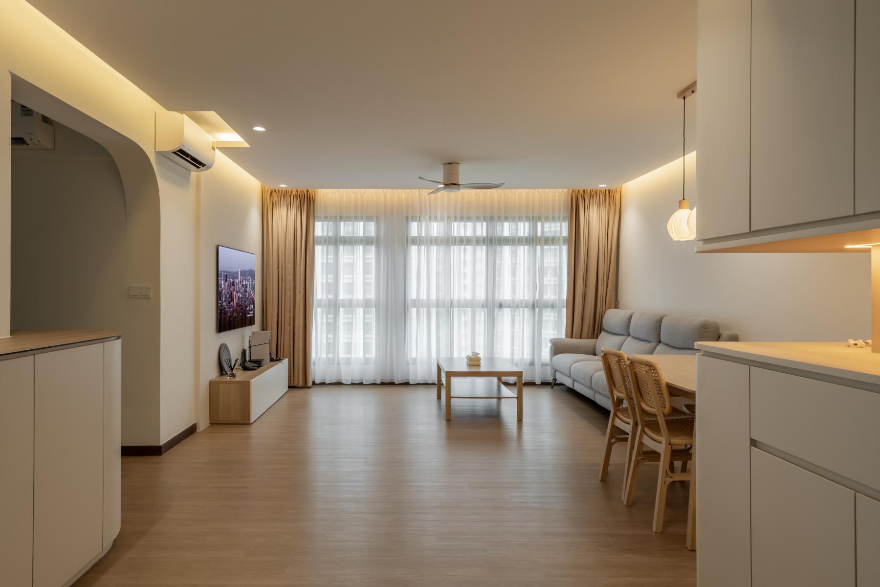 Scandinavian Living Room with Vinyl Flooring and TV Console