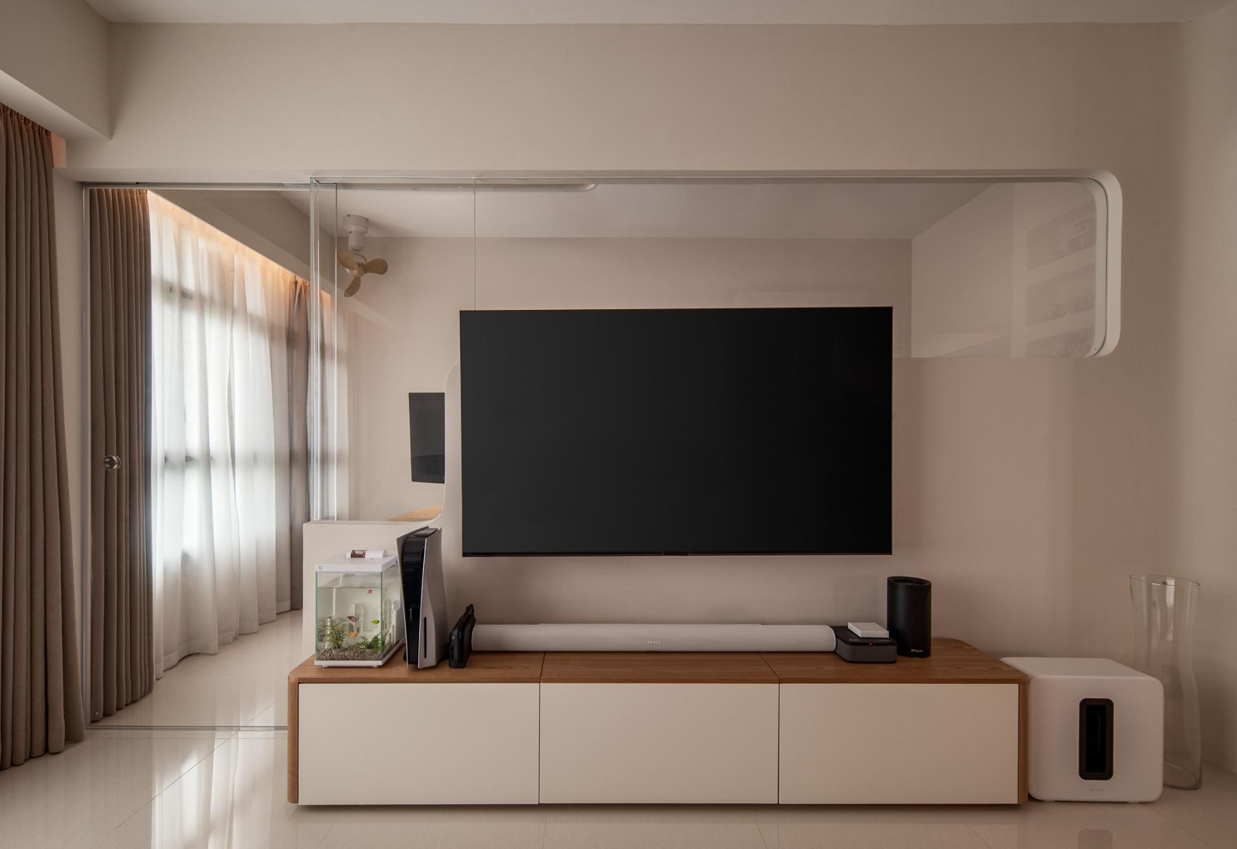 Minimalist Living Room with TV Console and Feature Wall