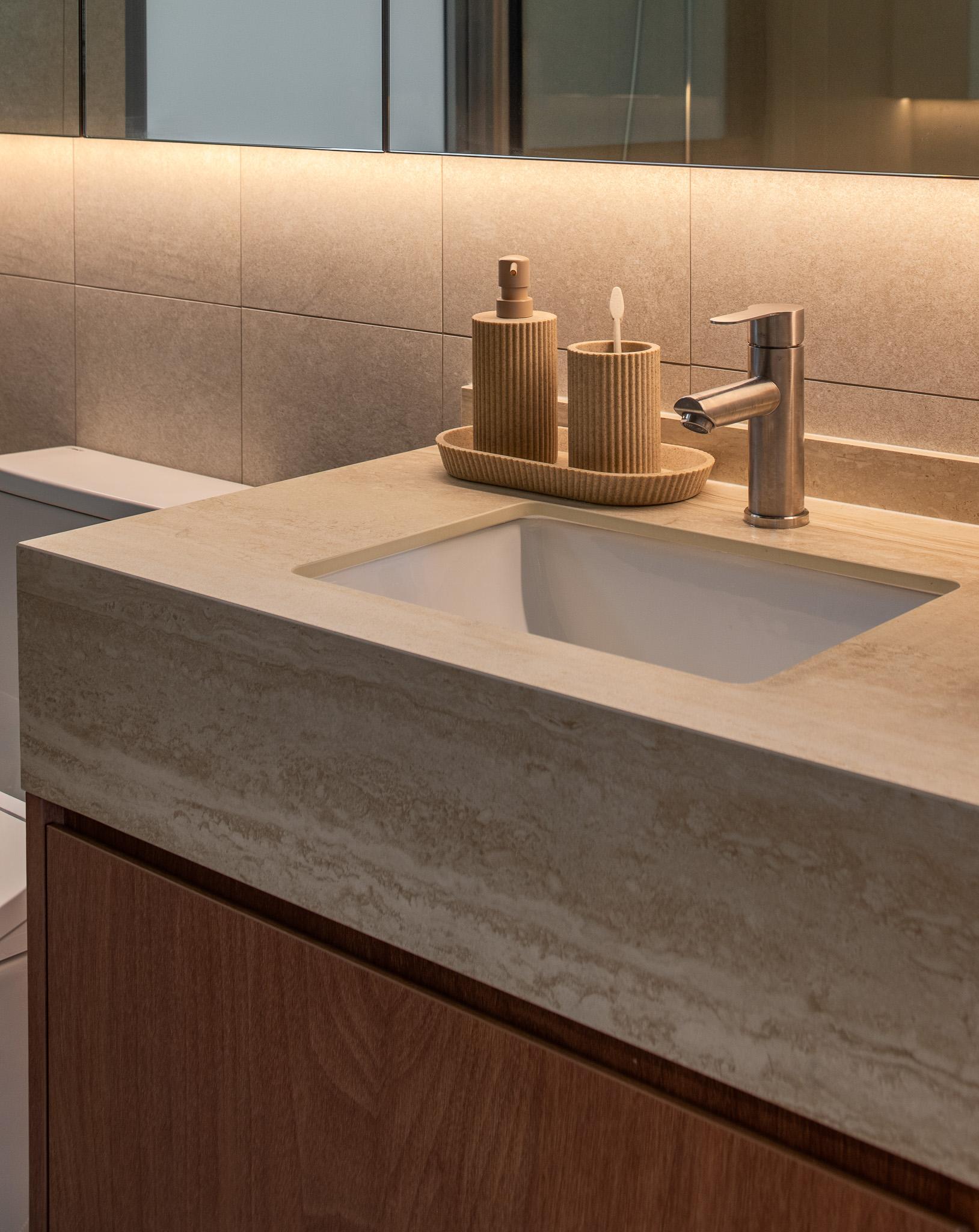 Scandinavian Bathroom with Countertop and Mirror