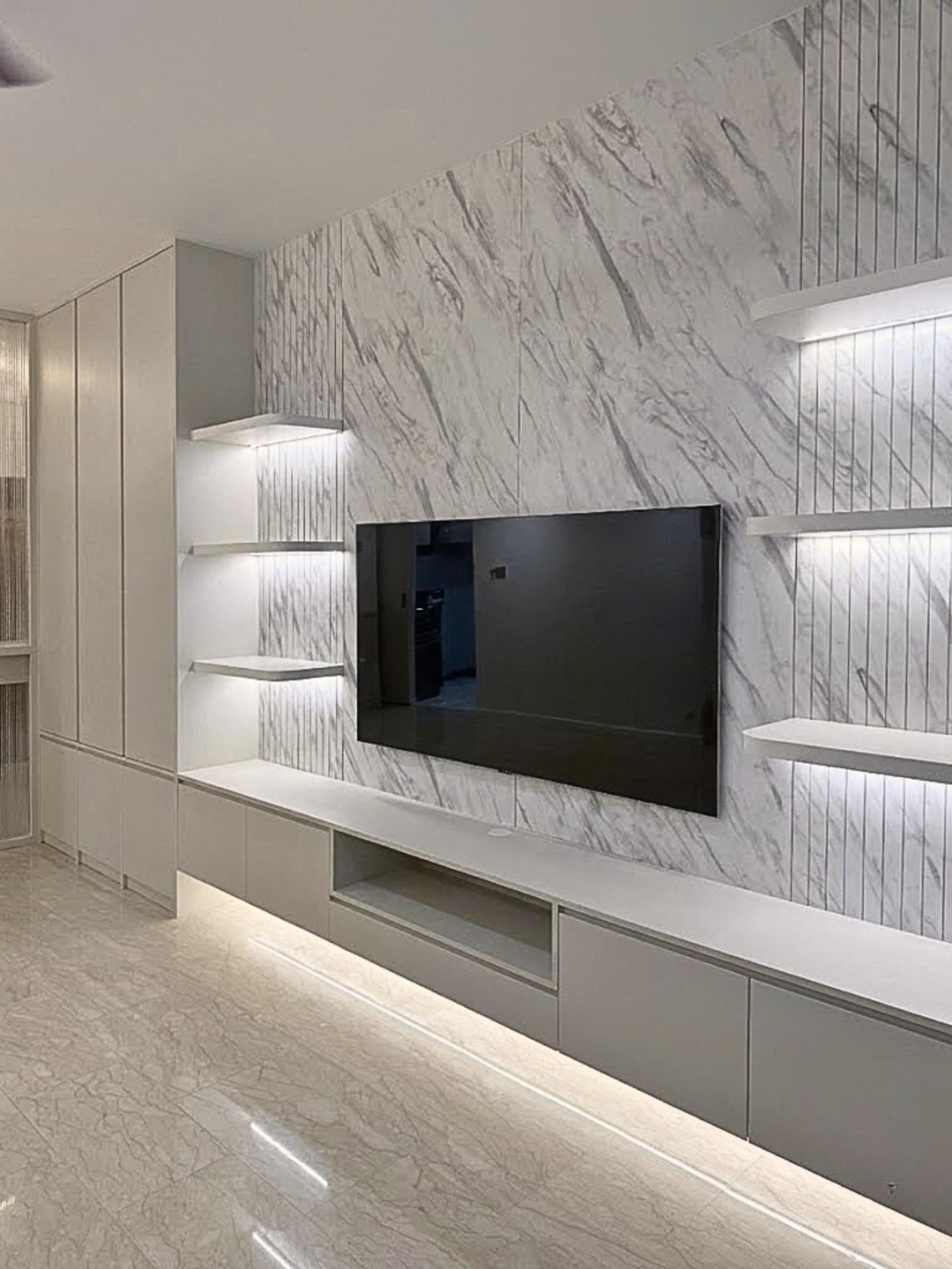 Modern Living Room with TV Console and Feature Wall