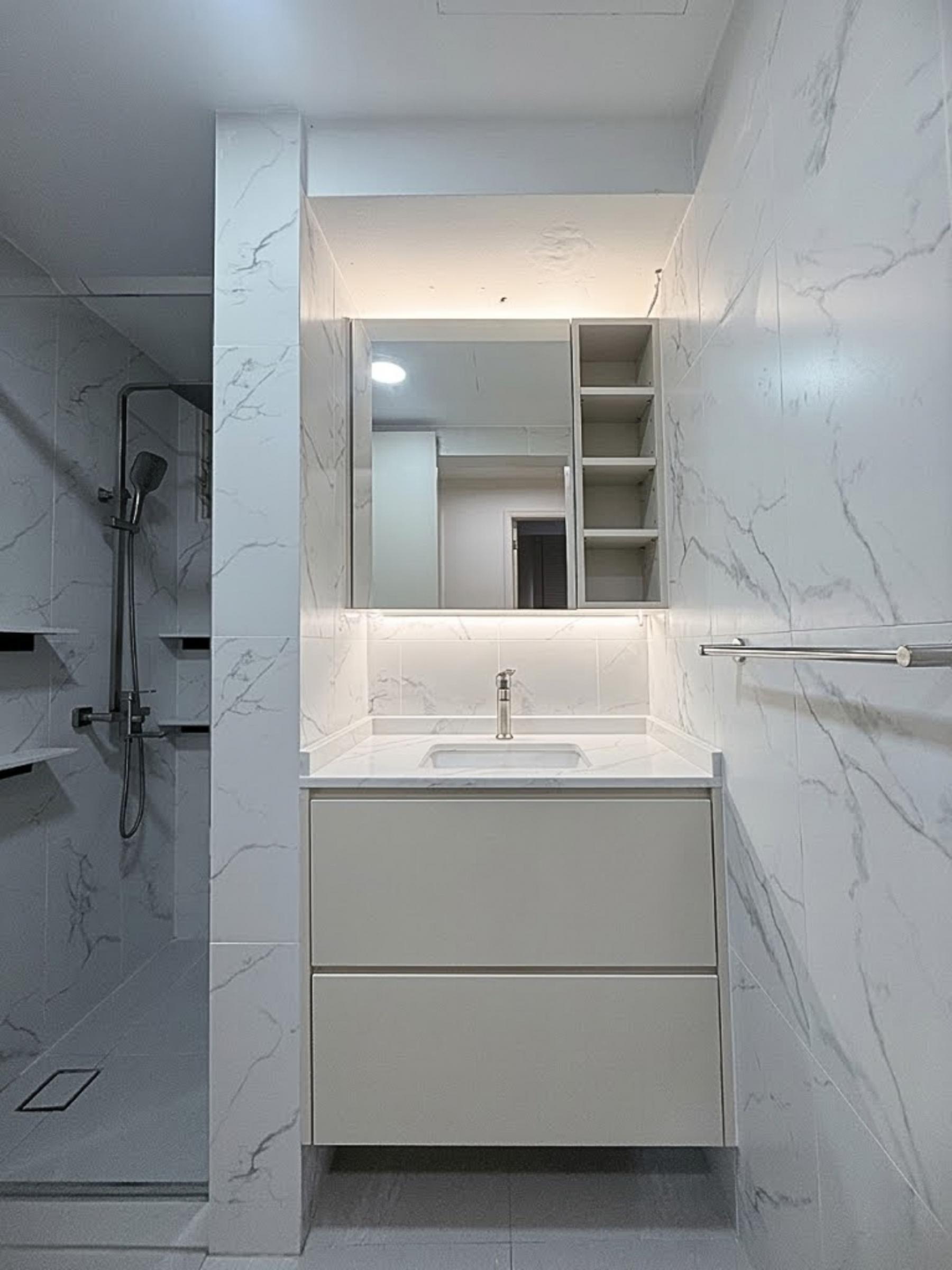 Modern Bathroom with Countertop and Mirror