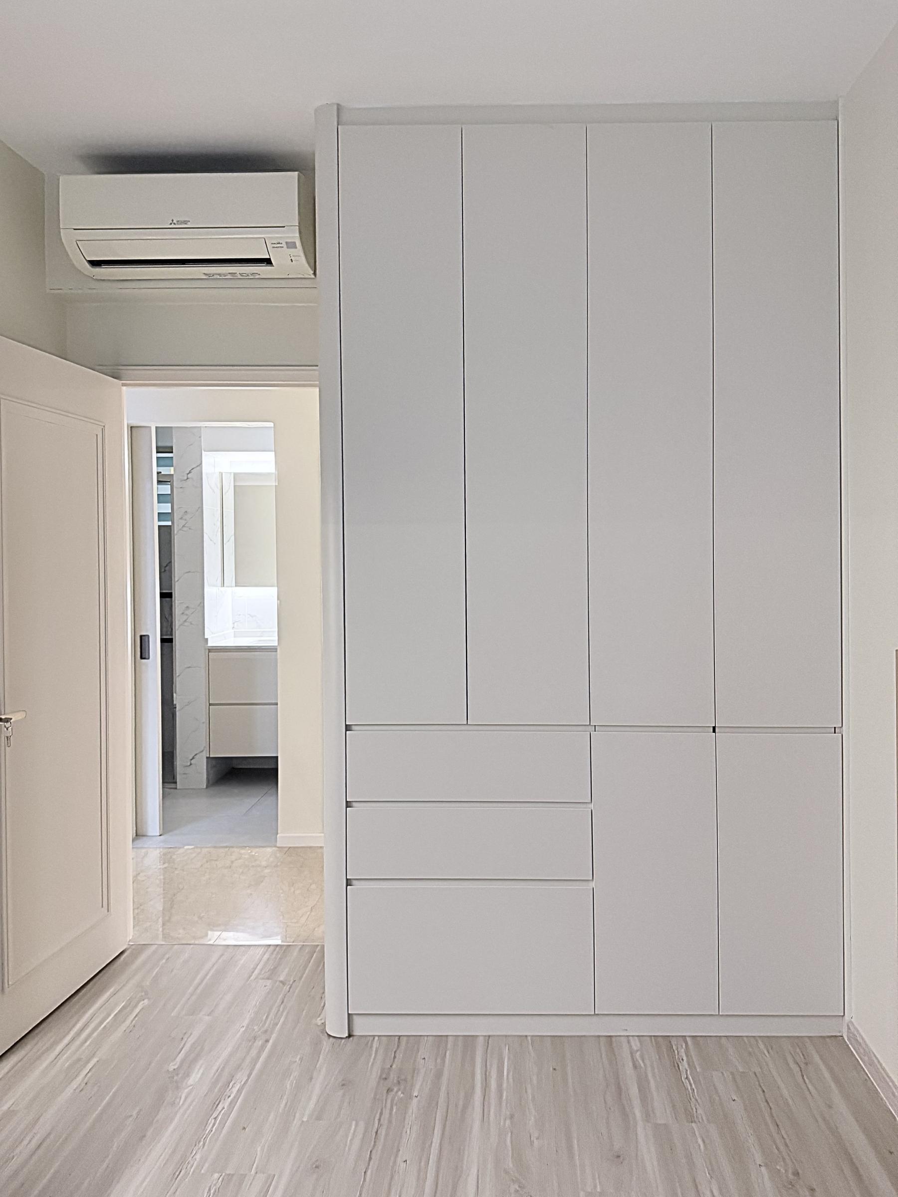 Modern Bedroom with Vinyl Flooring and Ceiling Light