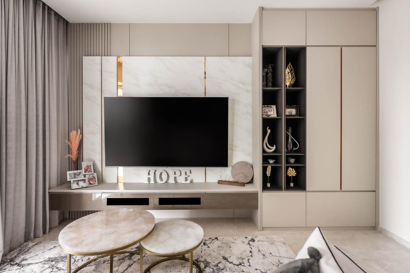 Modern Living Room with TV Console and Feature Wall