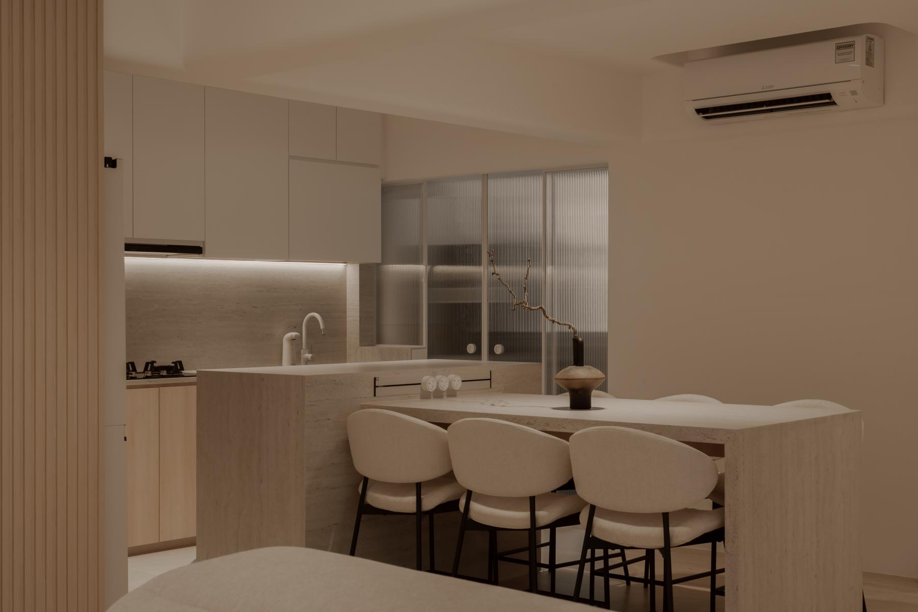 Minimalist Dining Room with Drop Light and Drop Ceiling