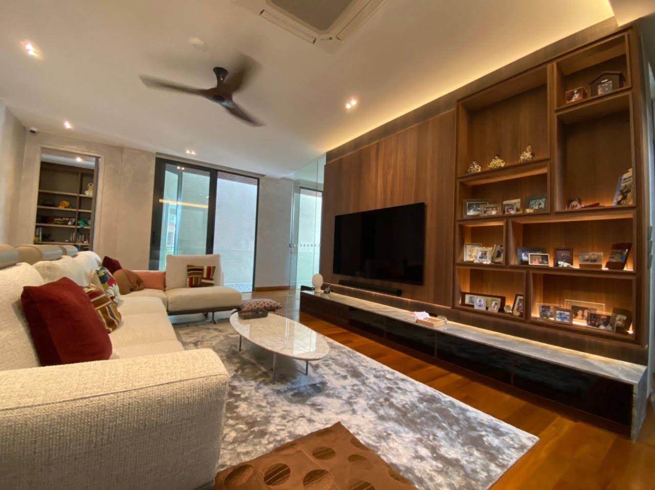 Contemporary Living Room with TV Console and Feature Wall