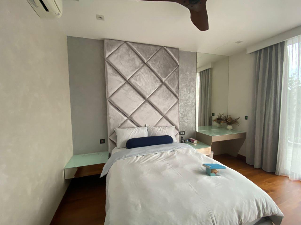 Contemporary Bedroom with Parquet Floor and Drop Ceiling