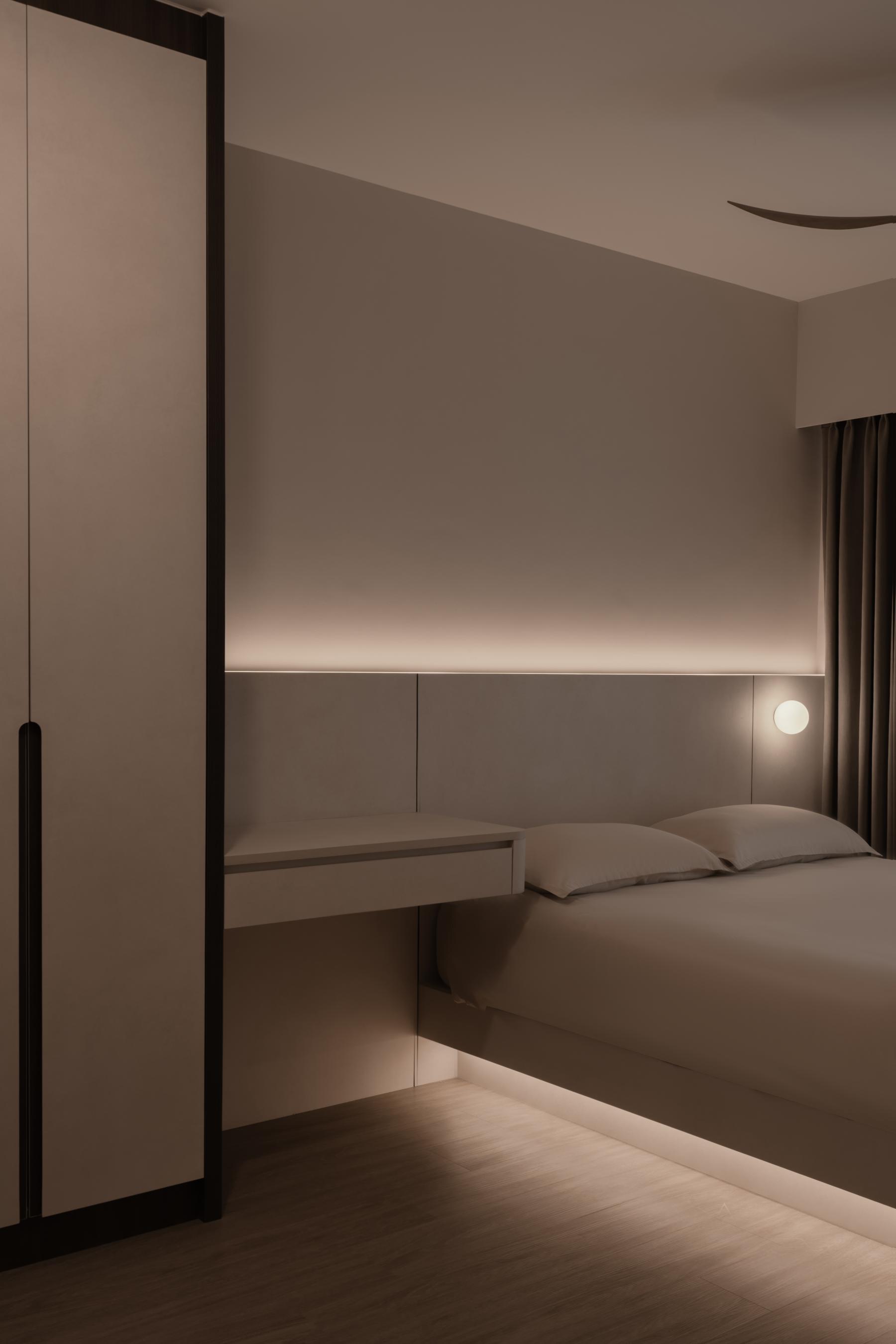 Contemporary Bedroom with Cove Lighting and Ceiling Light
