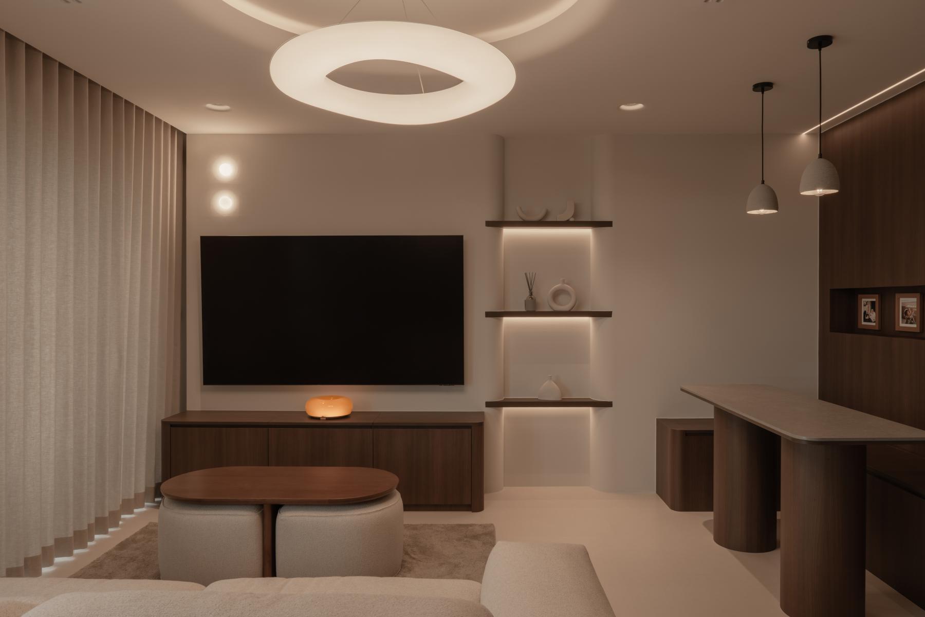 Contemporary Living Room with TV Console and Feature Wall