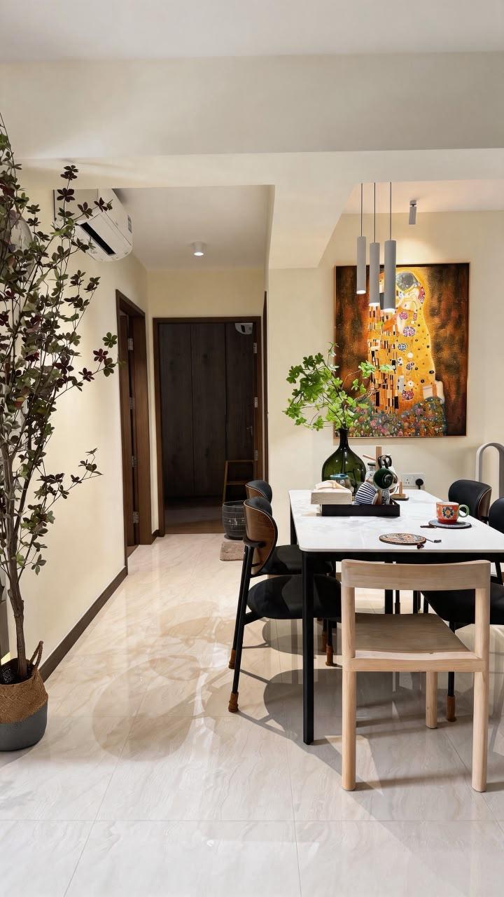 Modern Hallway with Artwork and Paintings