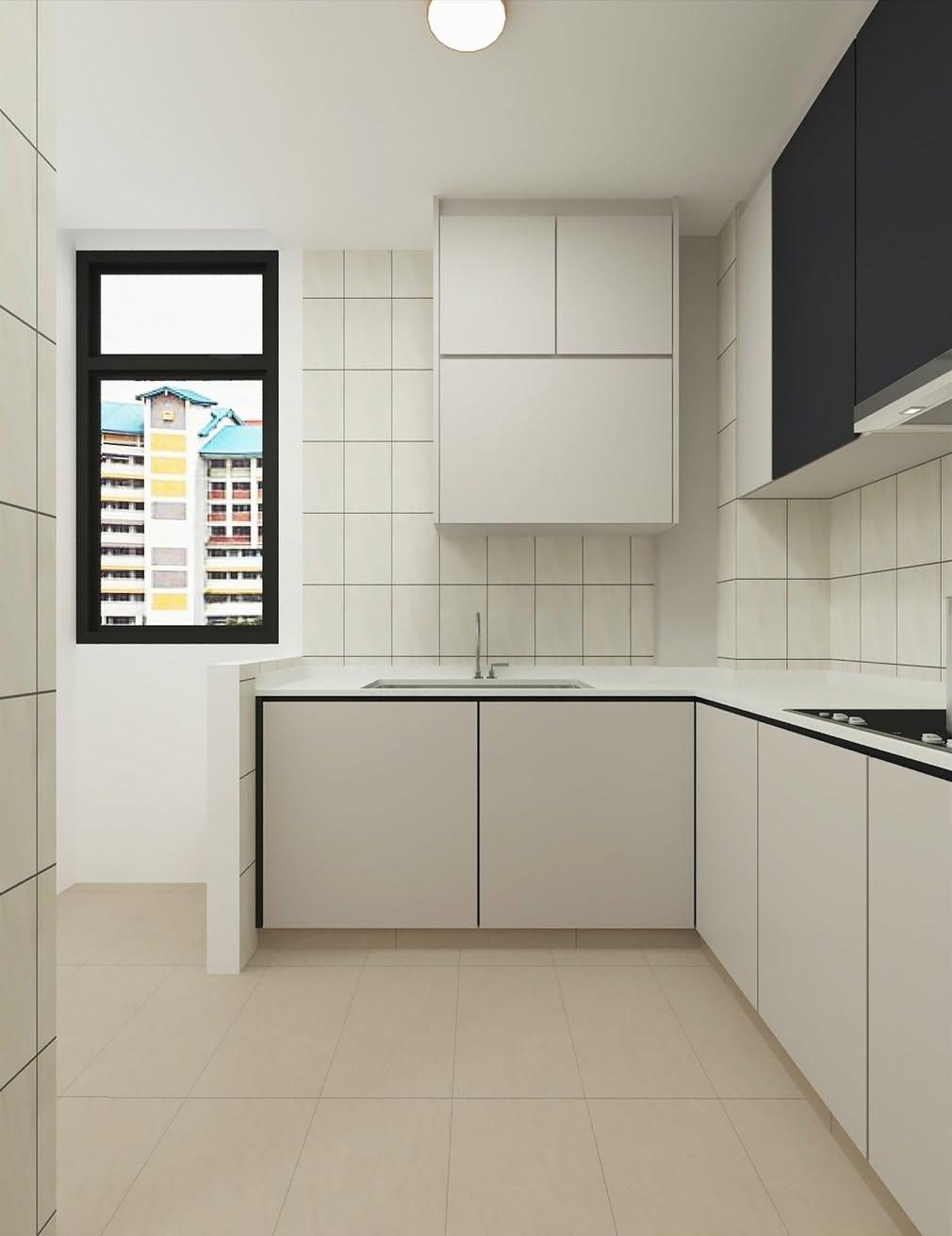 Modern Kitchen with Countertop and Homogeneous Tiles