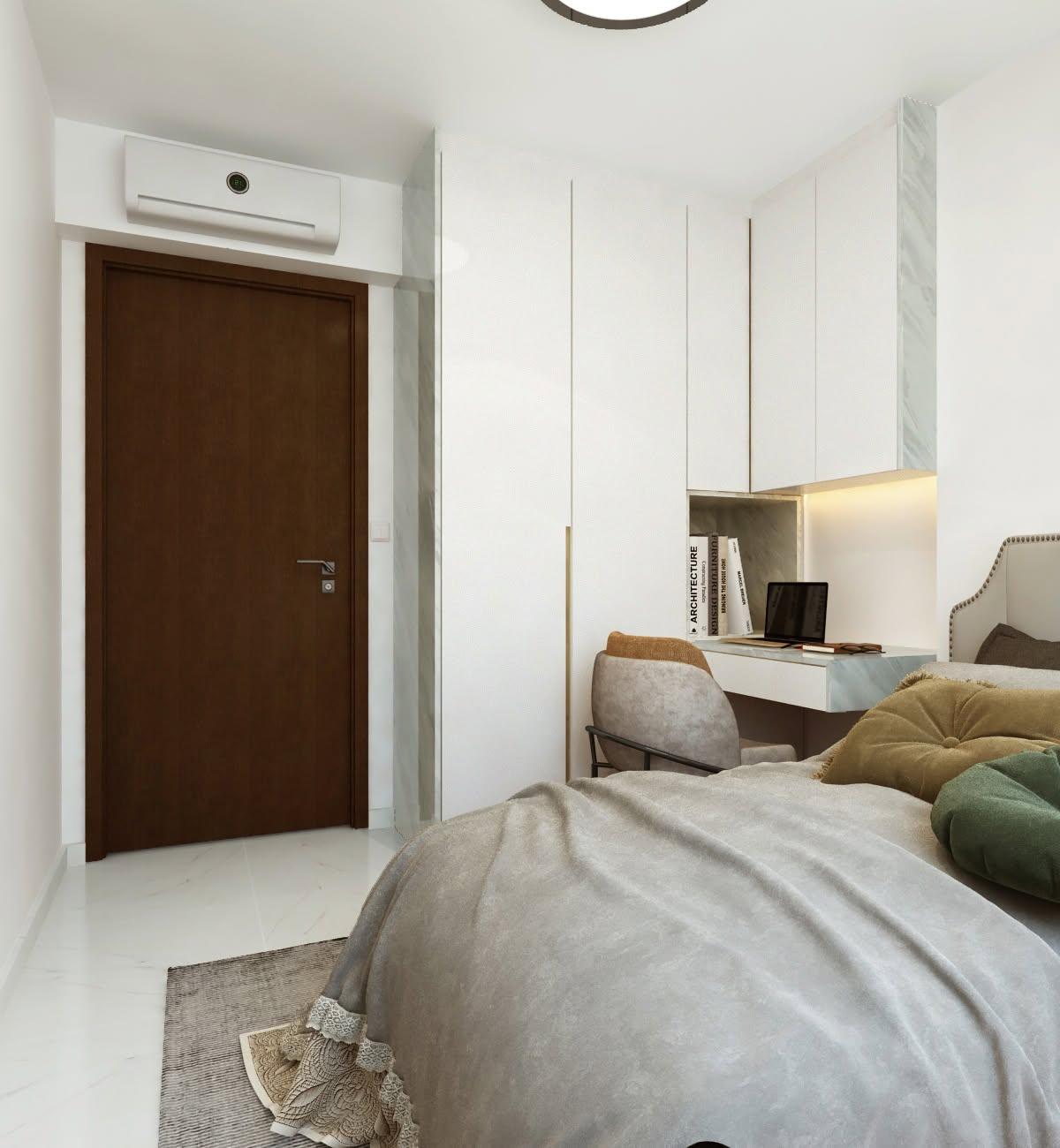 Contemporary Bedroom with Homogeneous Tiles and Marble Floor