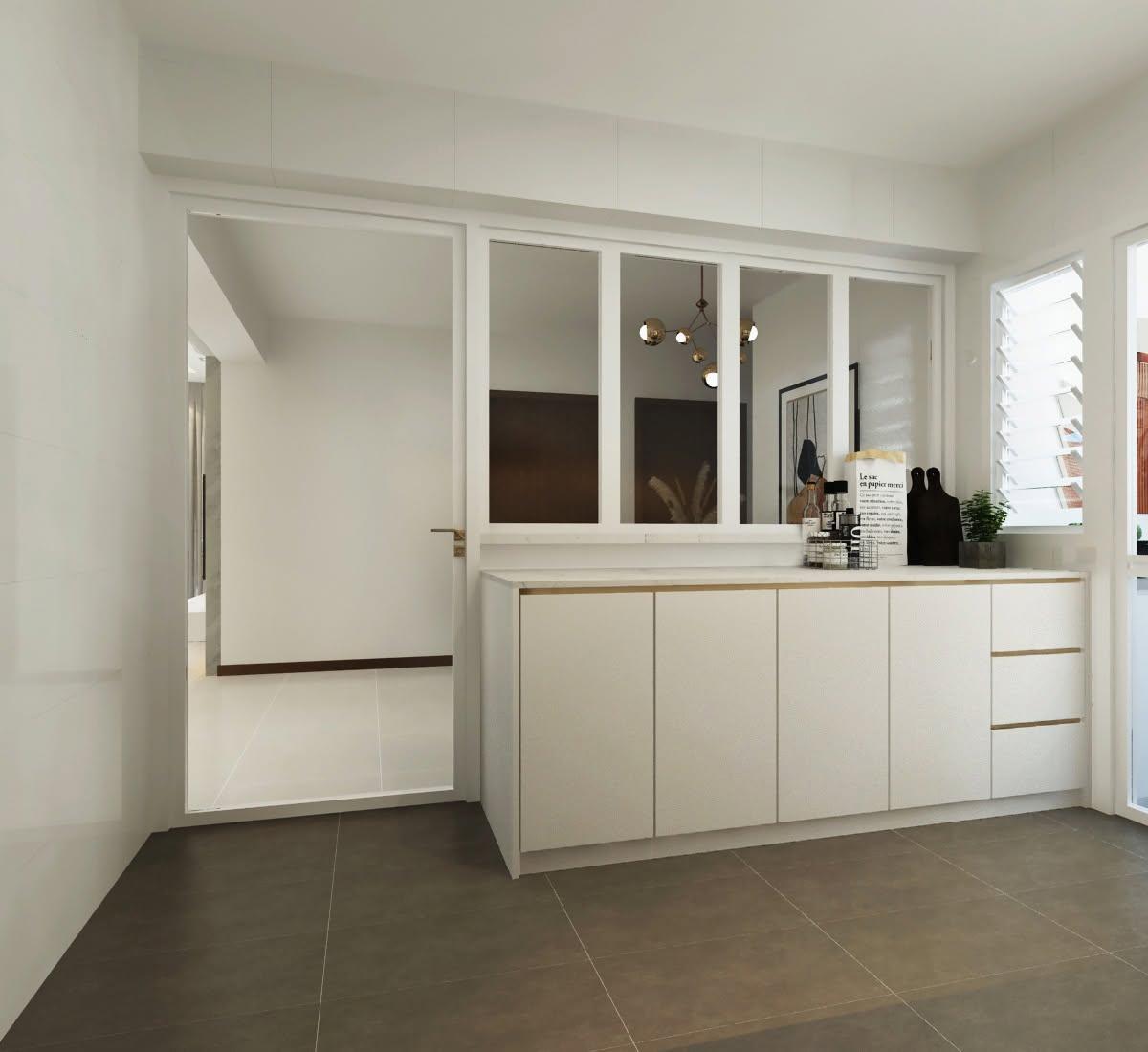 Contemporary Kitchen with Countertop and Homogeneous Tiles