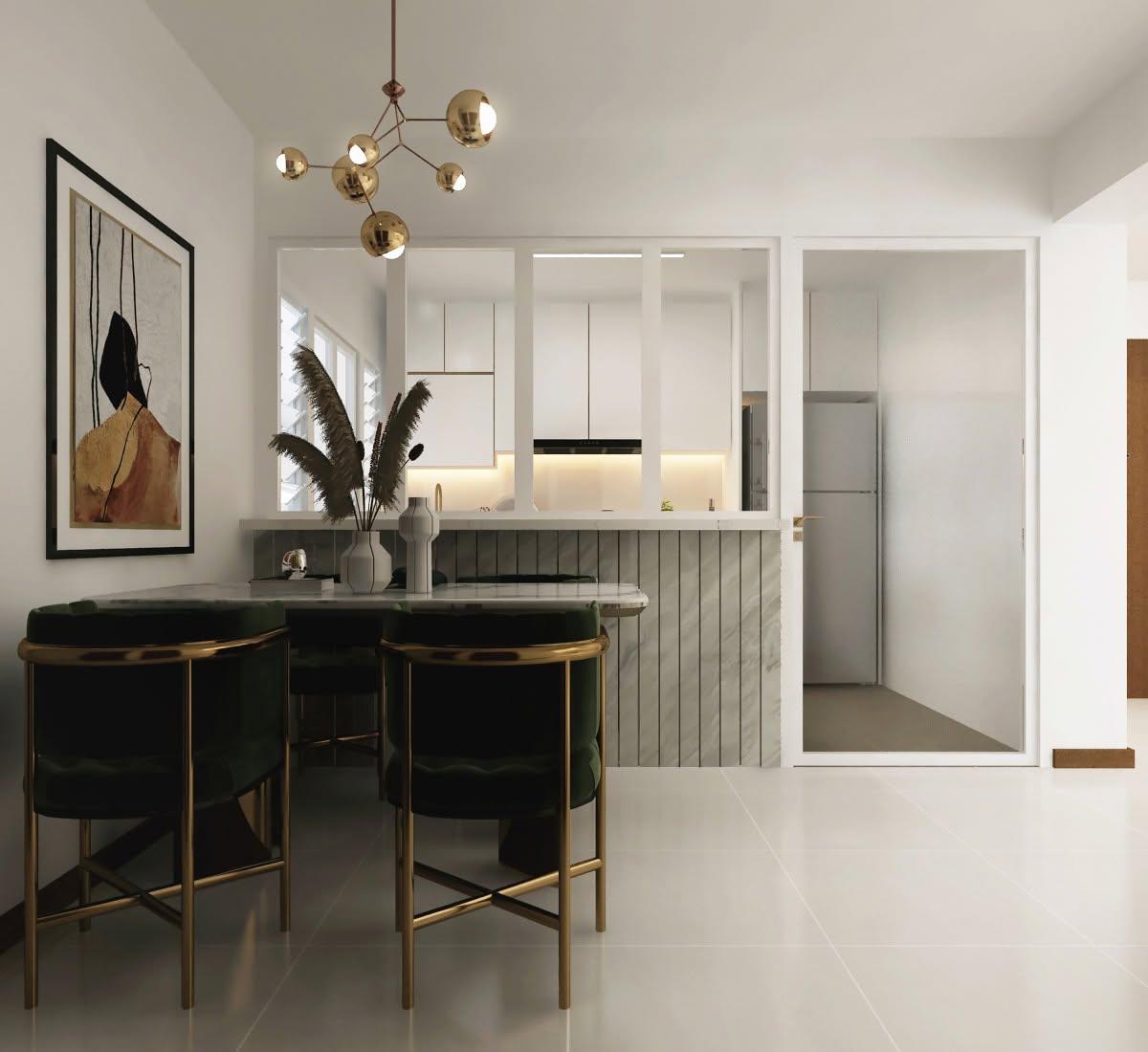 Contemporary Dining Room with Bar Counter and Dining Table