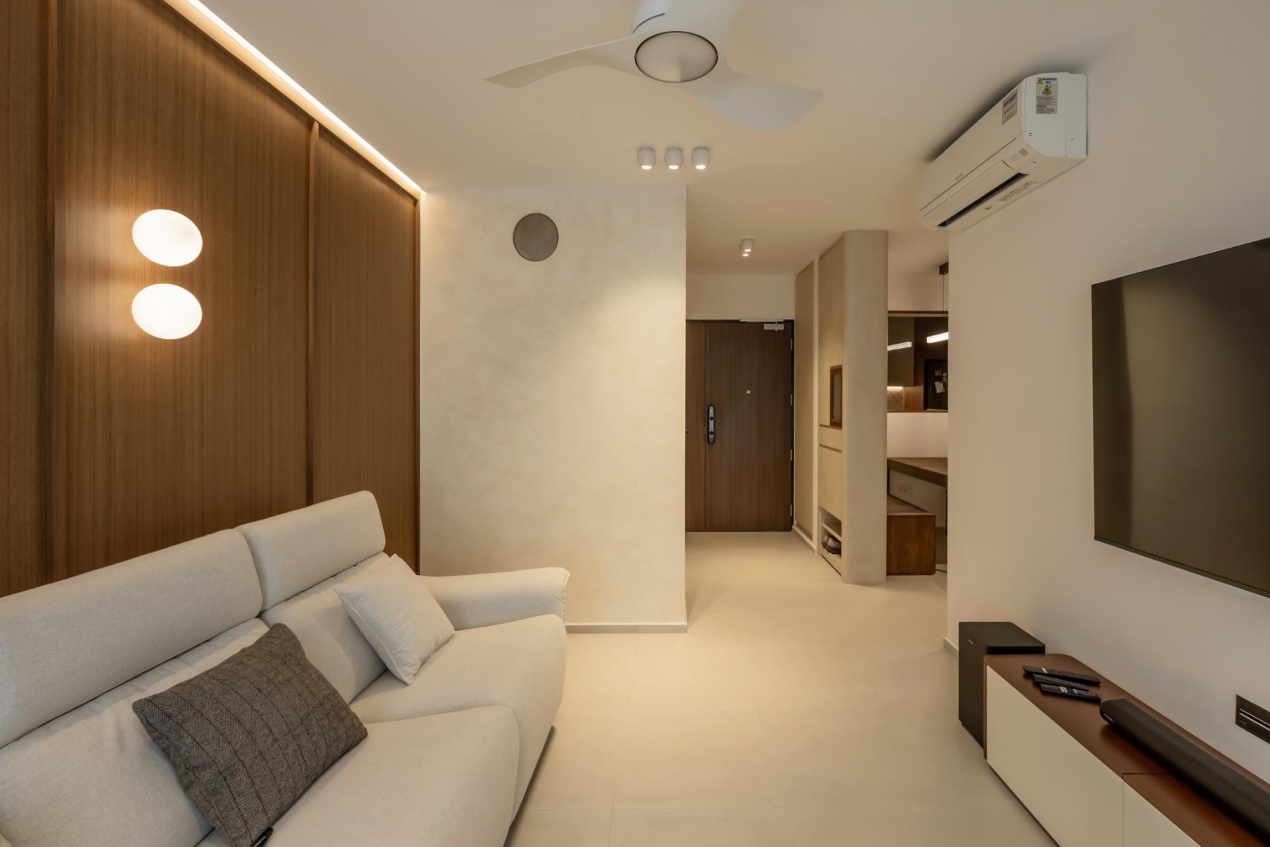 Scandinavian Living Room with TV Console and Cove Lighting