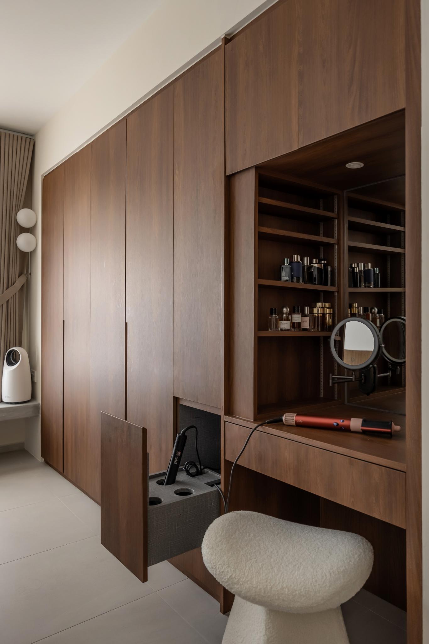 Scandinavian Bedroom with Wardrobe and Vanity Counter