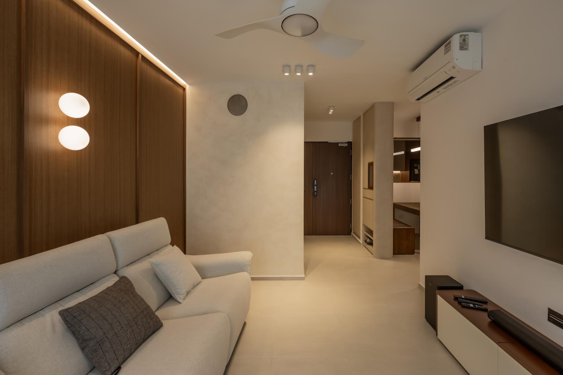 Scandinavian Living Room with TV Console and Feature Wall