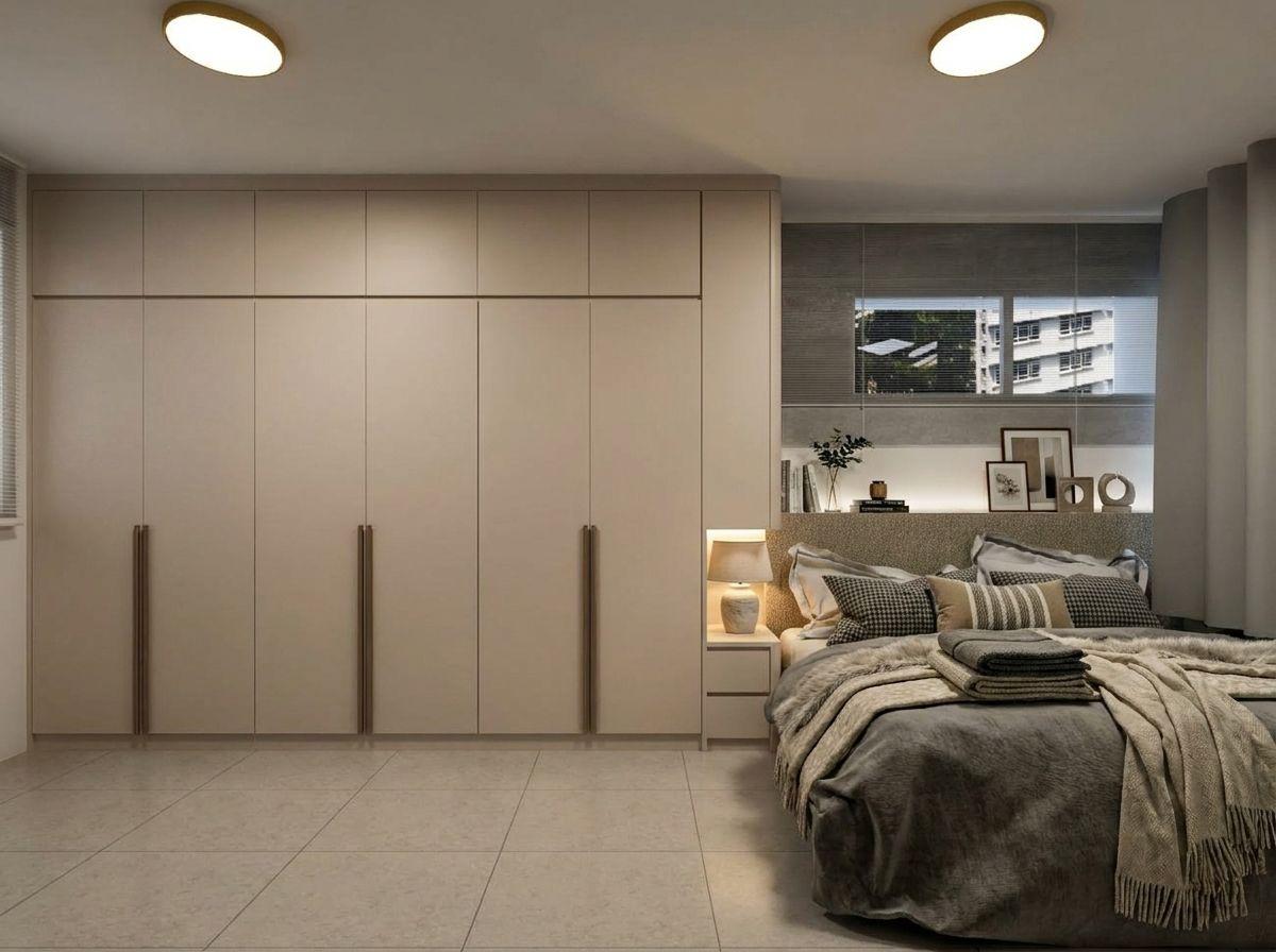 Modern Bedroom with Homogeneous Tiles and Marble Floor