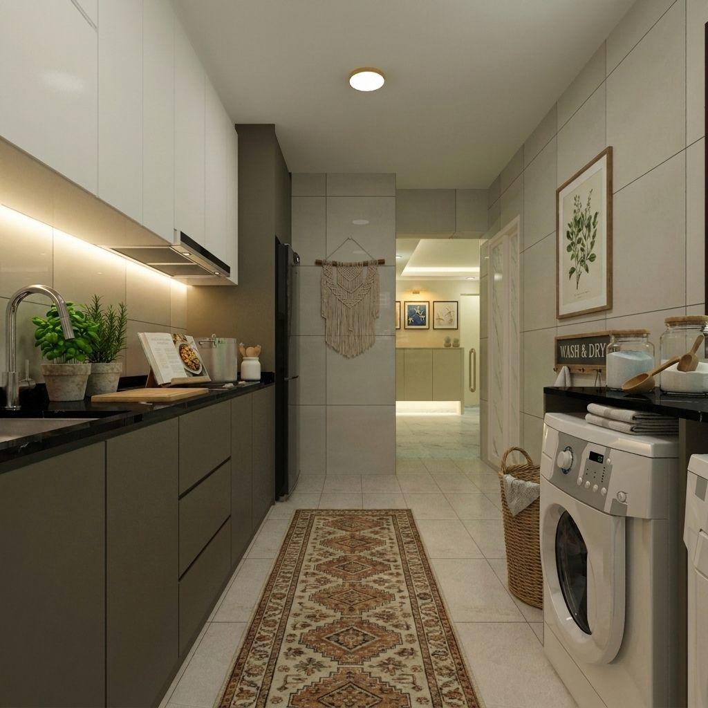 Contemporary Kitchen with Countertop and Homogeneous Tiles
