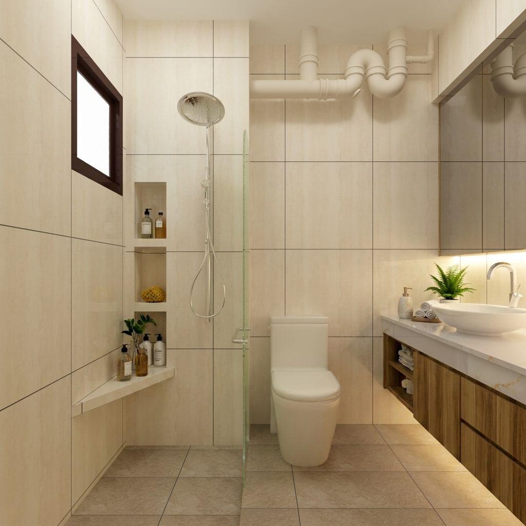 Contemporary Bathroom with Countertop and Homogeneous Tiles