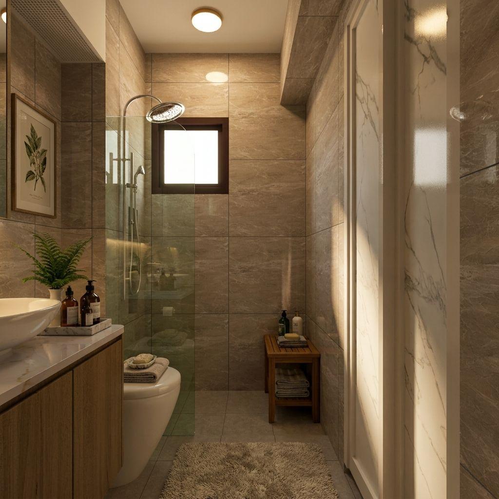 Contemporary Bathroom with Countertop and Homogeneous Tiles