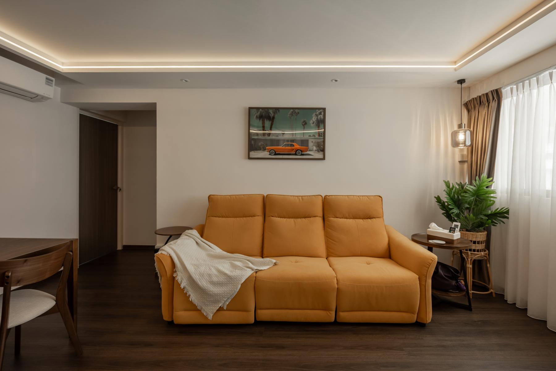 Scandinavian Living Room with Vinyl Flooring and Sofa
