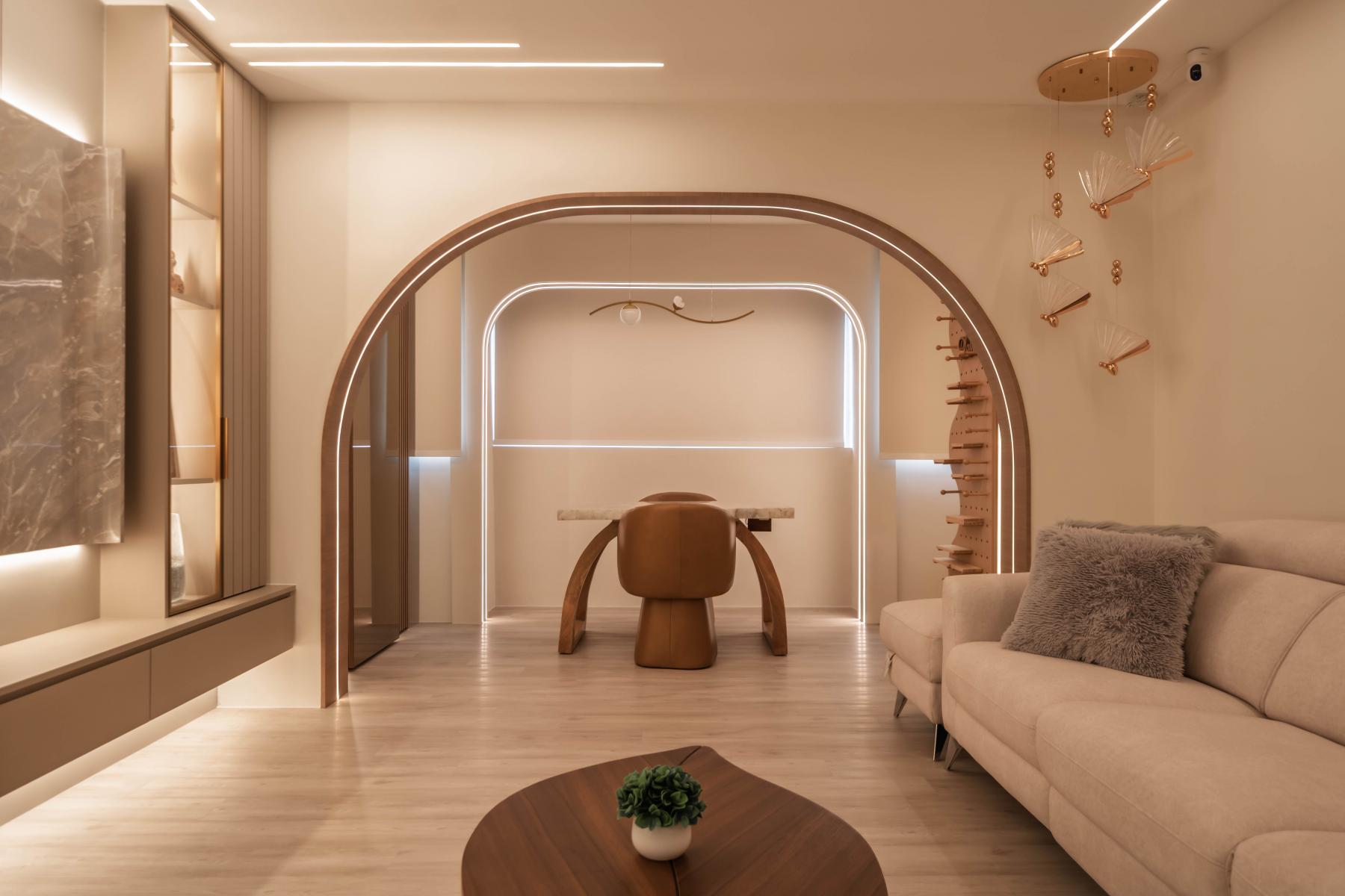 Contemporary Living Room with Bookshelf and Feature Wall