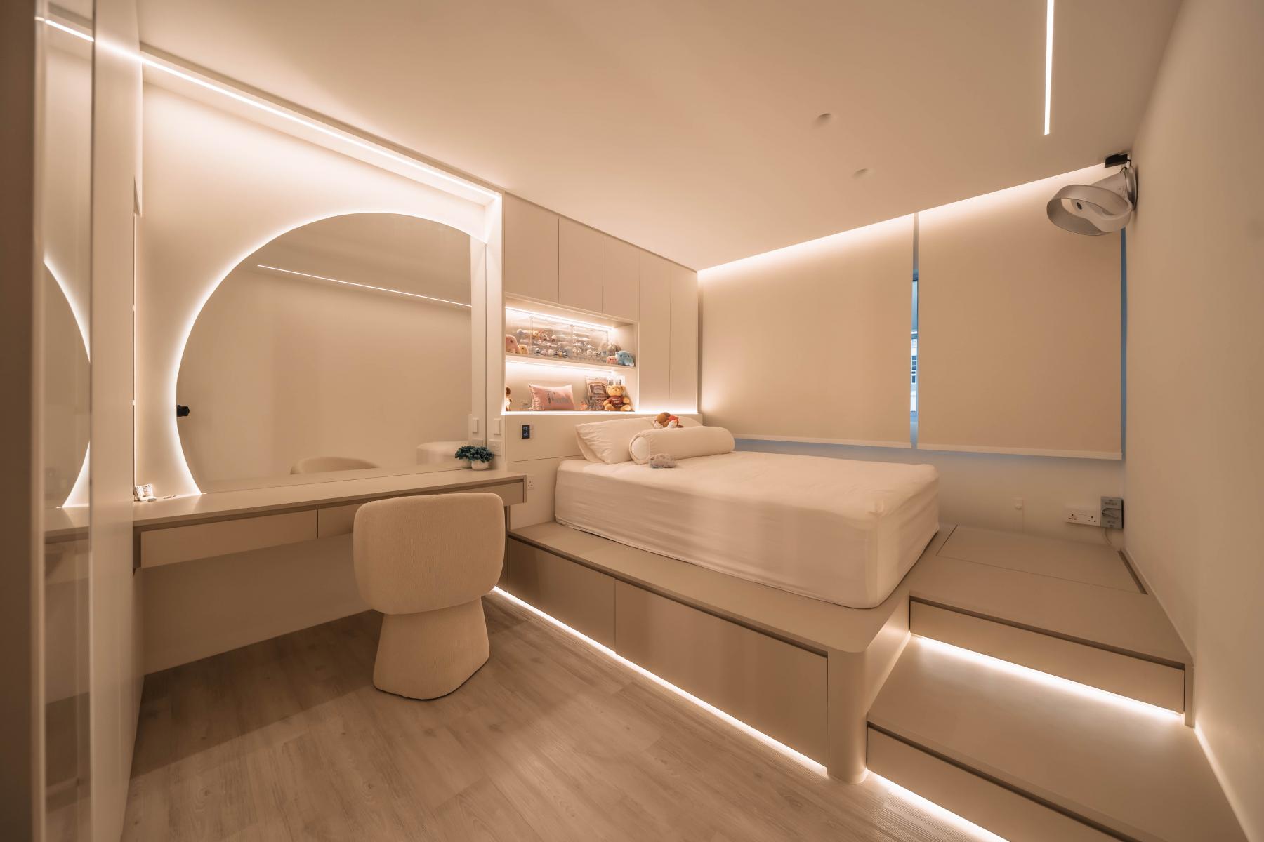 Contemporary Bedroom with Platform Bed and Built-in Bed