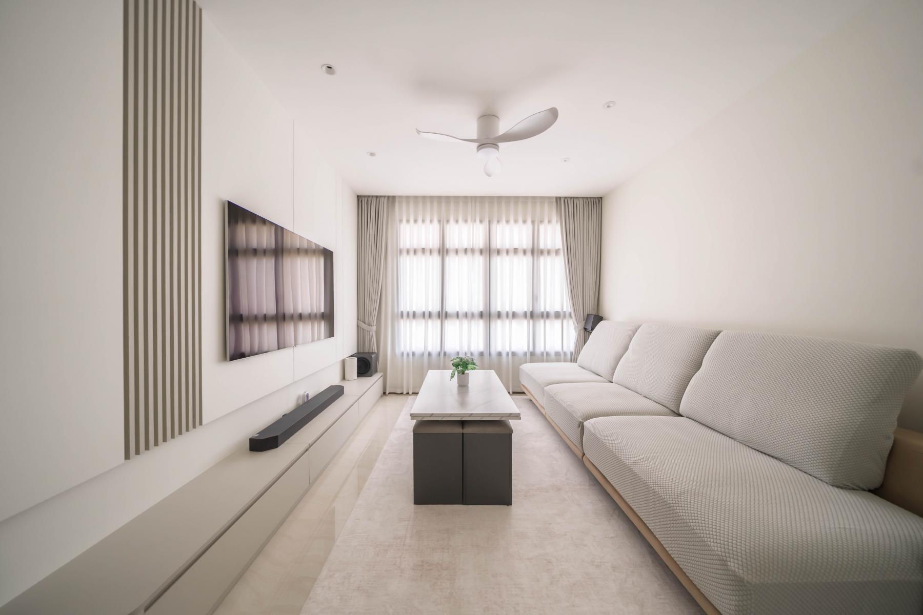 Contemporary Living Room with TV Console and Ceiling Light