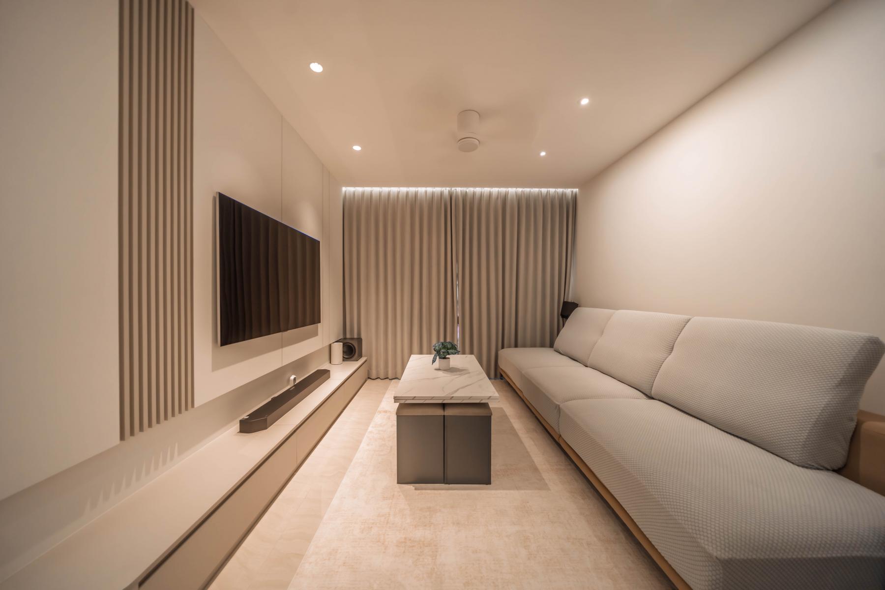 Contemporary Living Room with TV Console and Sofa