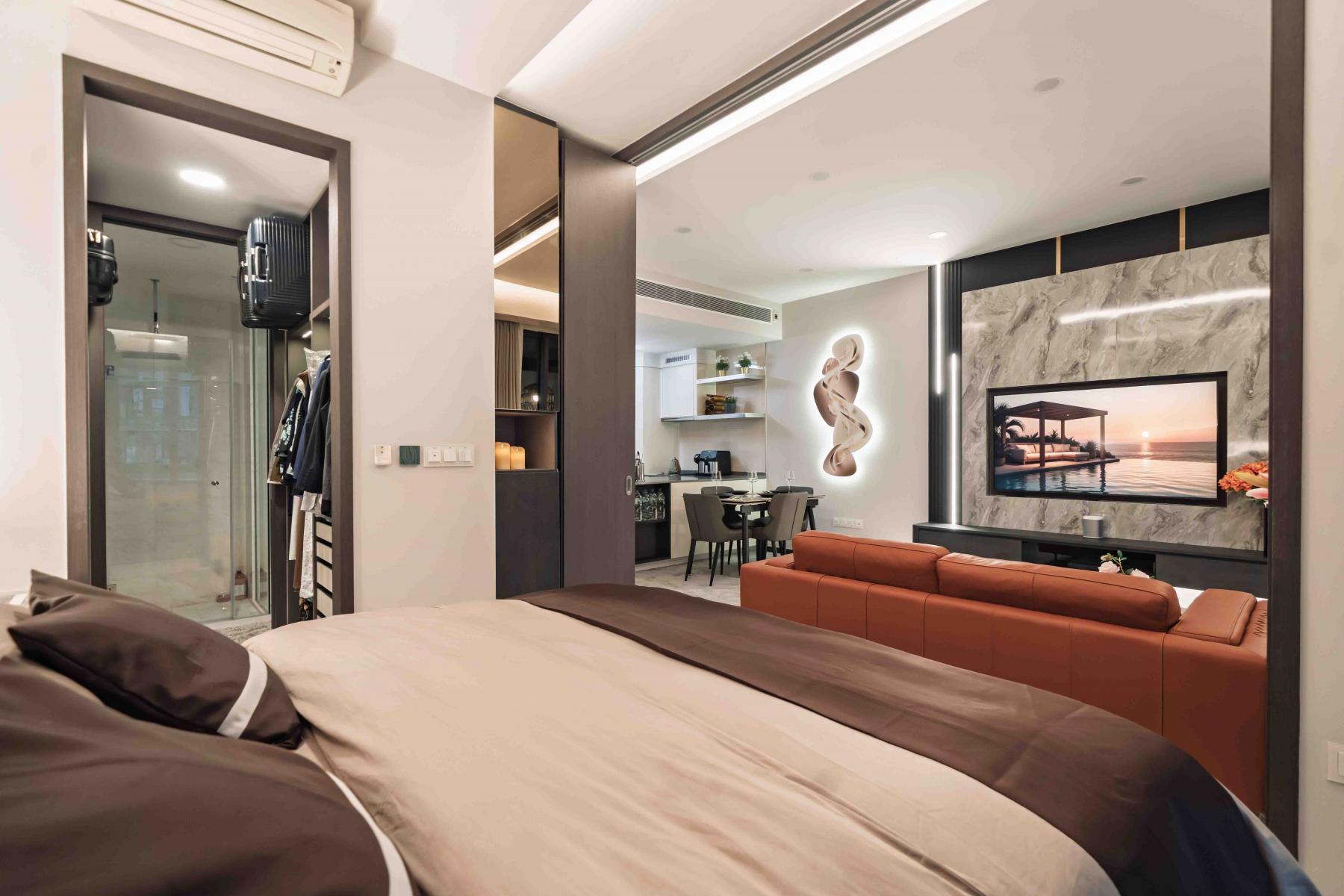 Modern Bedroom with Bed and Lighting