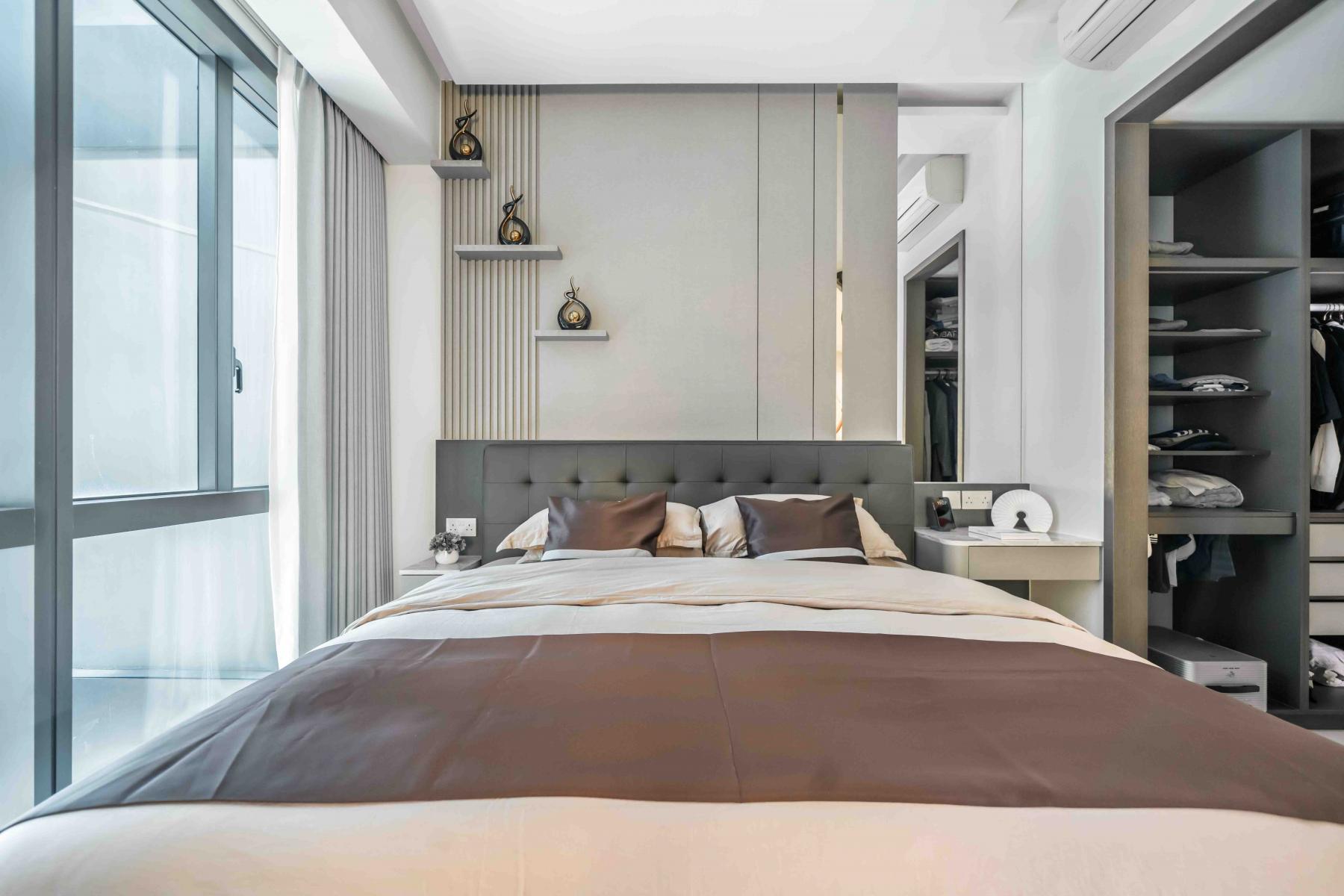 Modern Bedroom with Downlights and Bedside Table