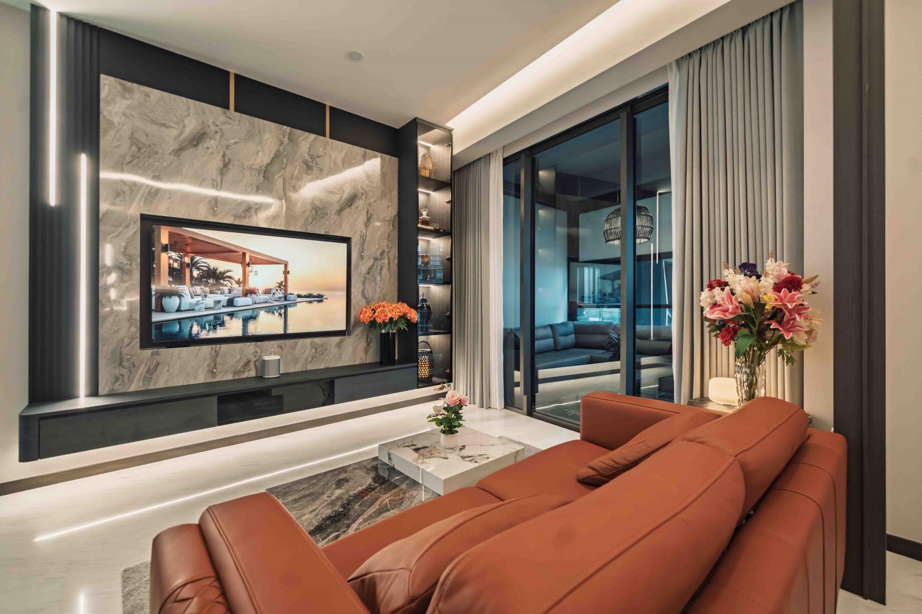 Modern Living Room with Feature Wall and Sofa