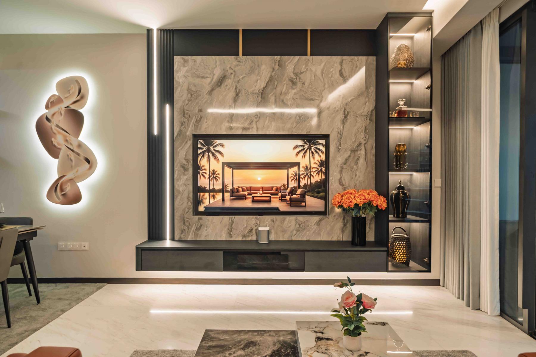 Modern Living Room with Feature Wall and TV