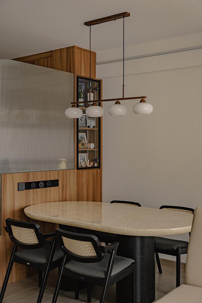 Scandinavian Dining Room with Dining Table and Display Cabinets
