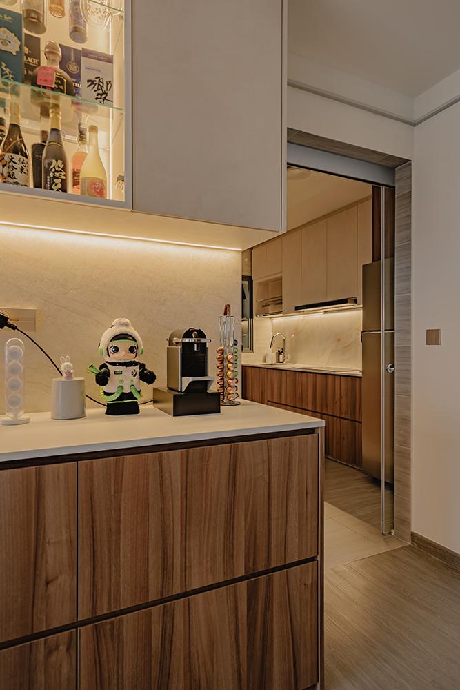 Scandinavian Pantry with Drinkware and Storage Cabinets
