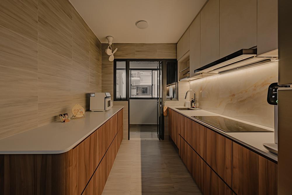 Scandinavian Kitchen with Countertop and Homogeneous Tiles