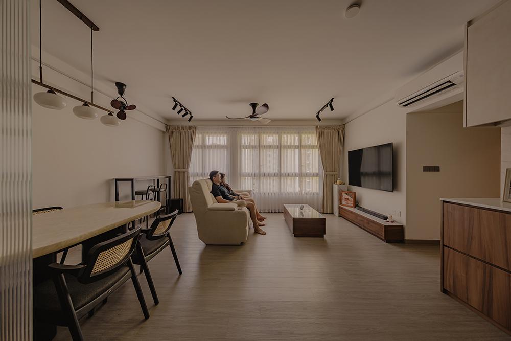 Scandinavian Living Room with Vinyl Flooring and TV Console