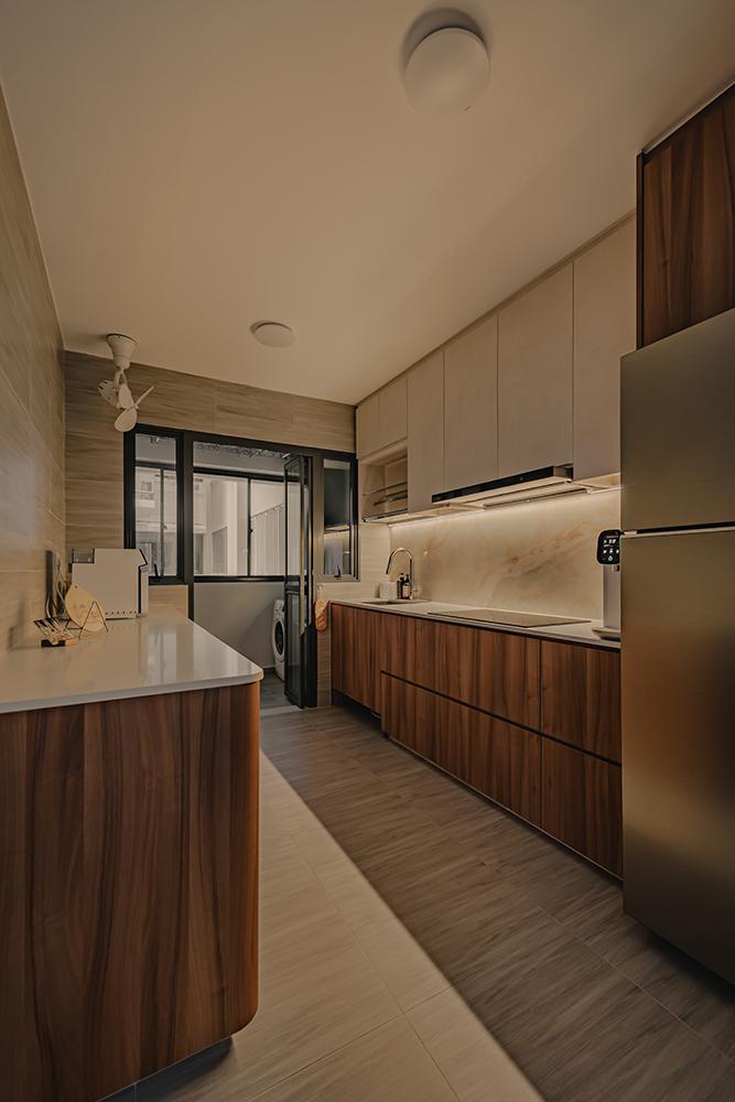 Scandinavian Kitchen with Countertop and Homogeneous Tiles