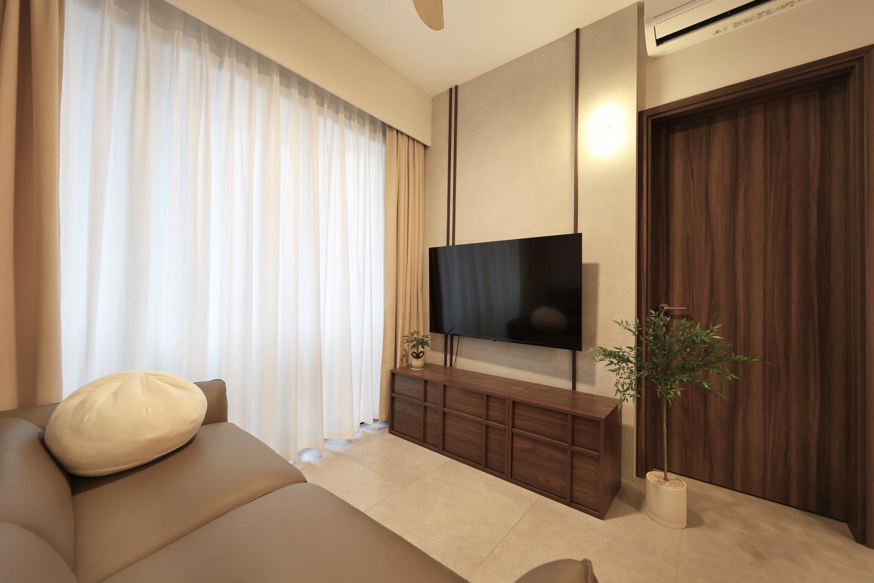 Contemporary Living Room with TV Console and Ceiling Light
