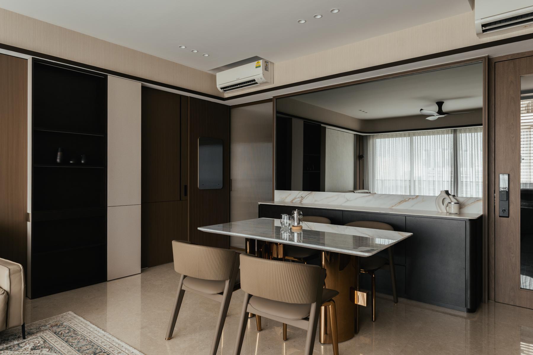 Contemporary Dining Room with Cove Lighting and Dining Table