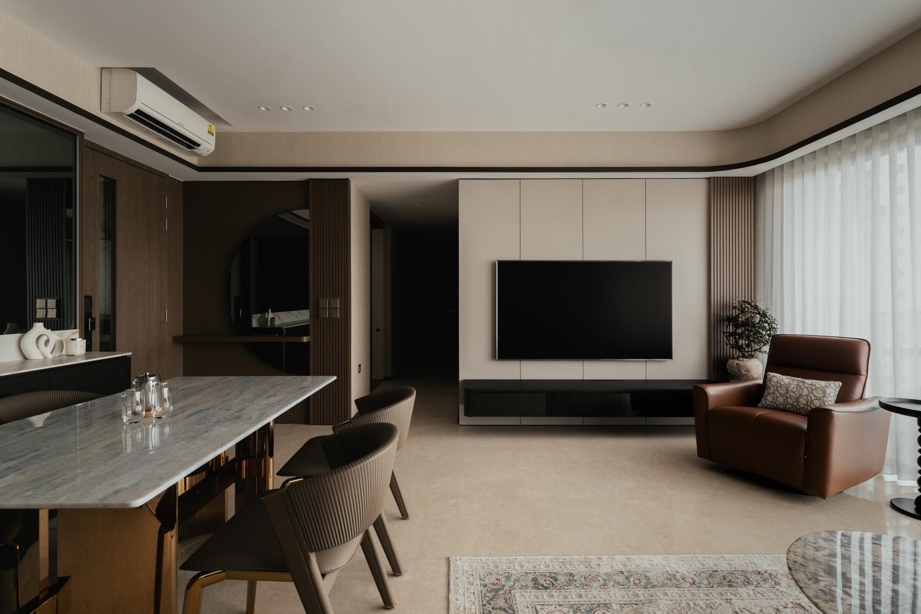 Contemporary Living Room with Feature Wall and Sofa