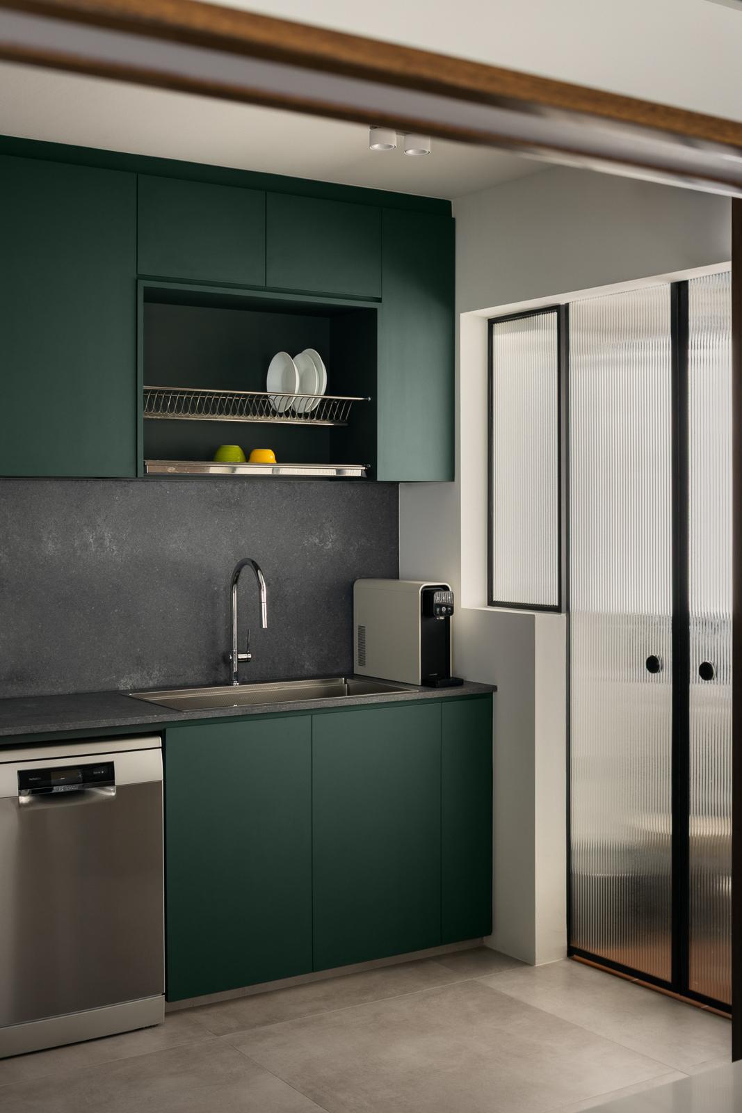 Contemporary Kitchen with Countertop and Cupboard