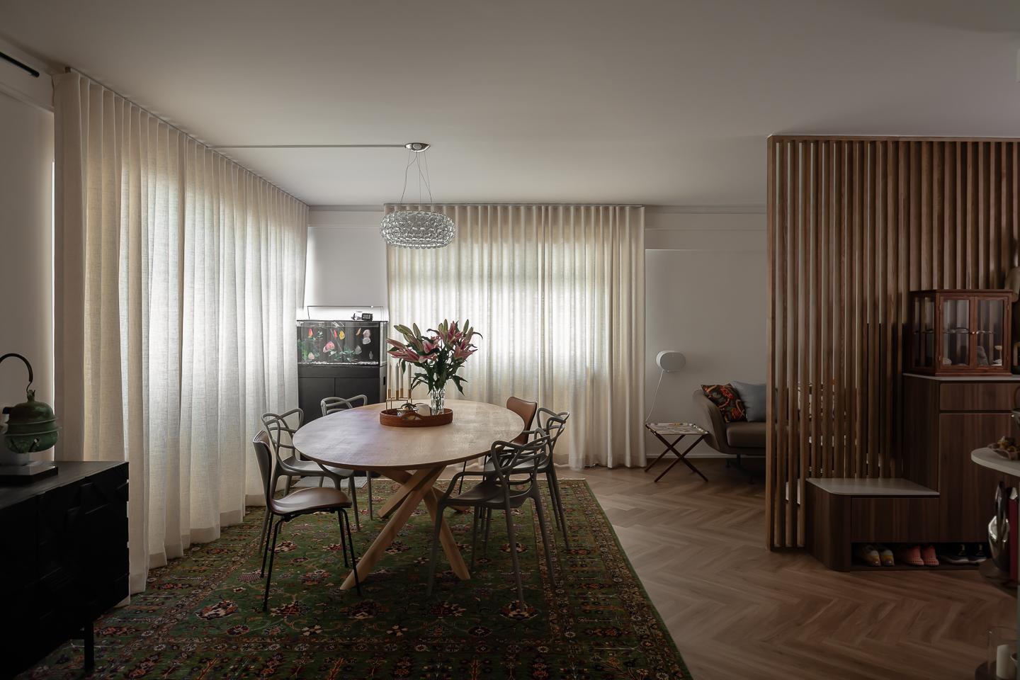 Modern Living Room with Vinyl Flooring and Feature Wall