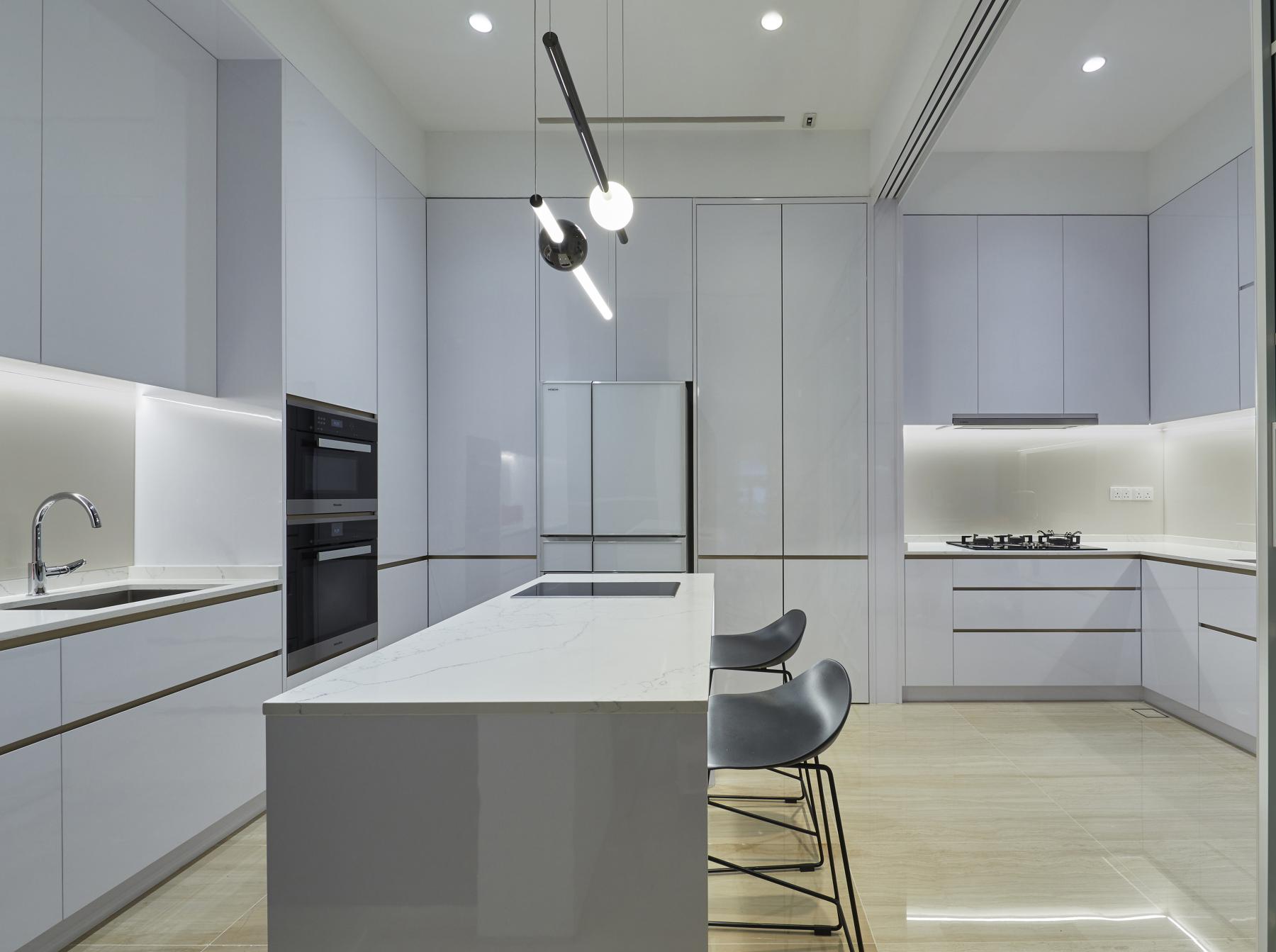 Asian Kitchen with Countertop and Granite Floor