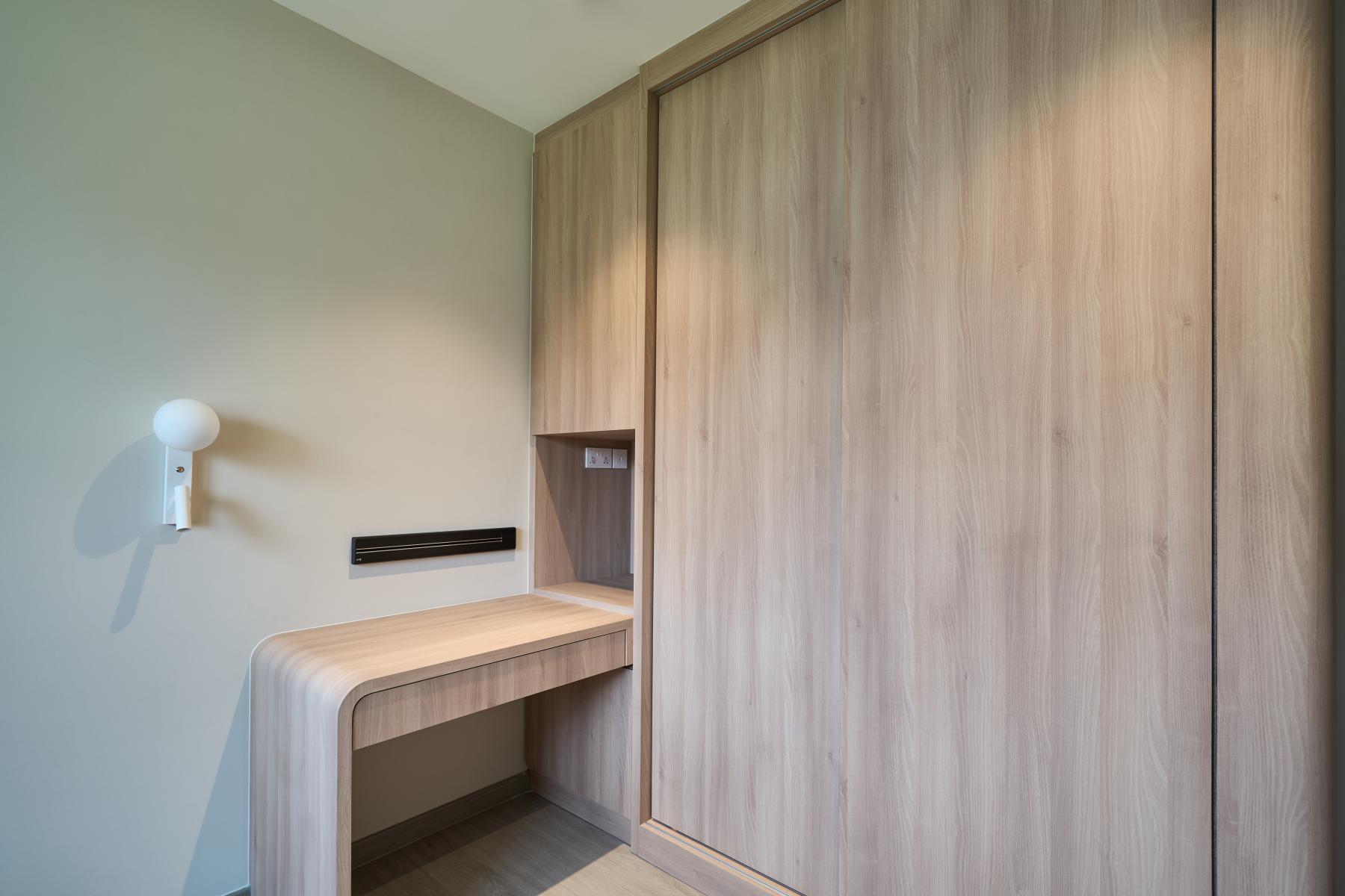 Minimalist Bedroom with Bookshelf and Wardrobe