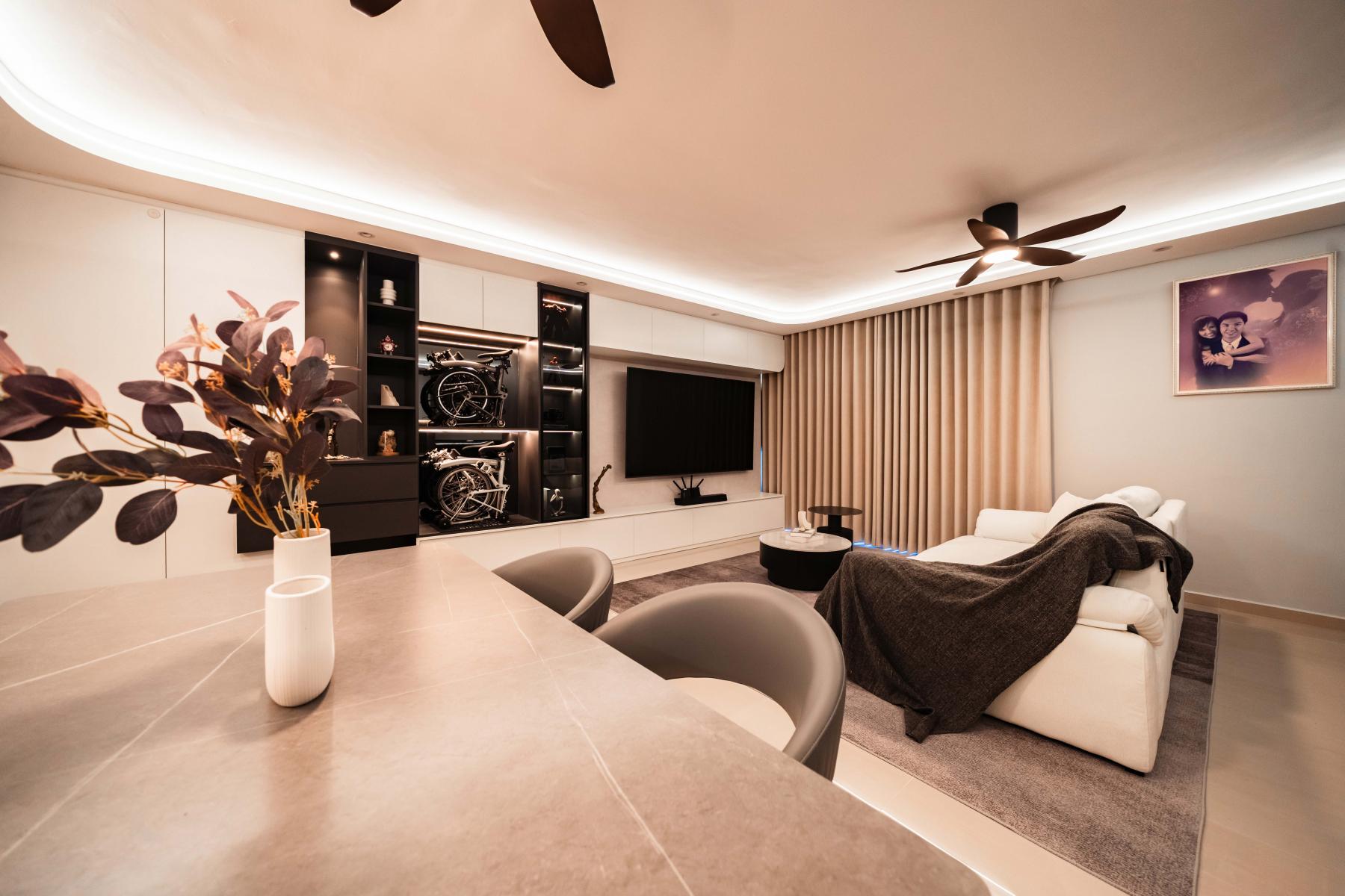 Modern Living Room with TV Console and Carpet
