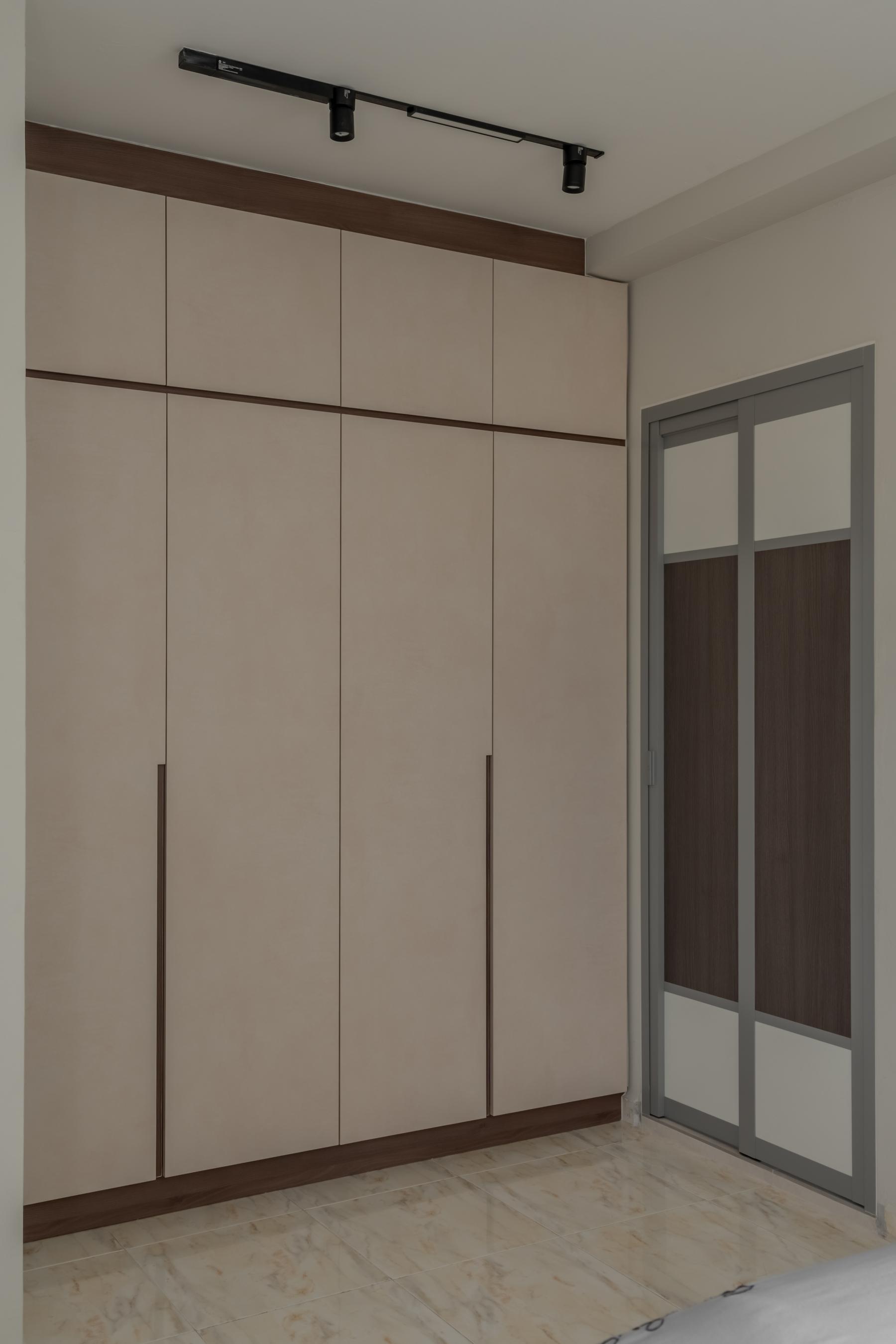 Contemporary Bedroom with Vinyl Flooring and Drop Light