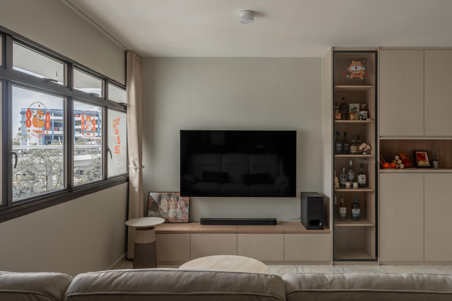 Contemporary Living Room with TV Console and Feature Wall